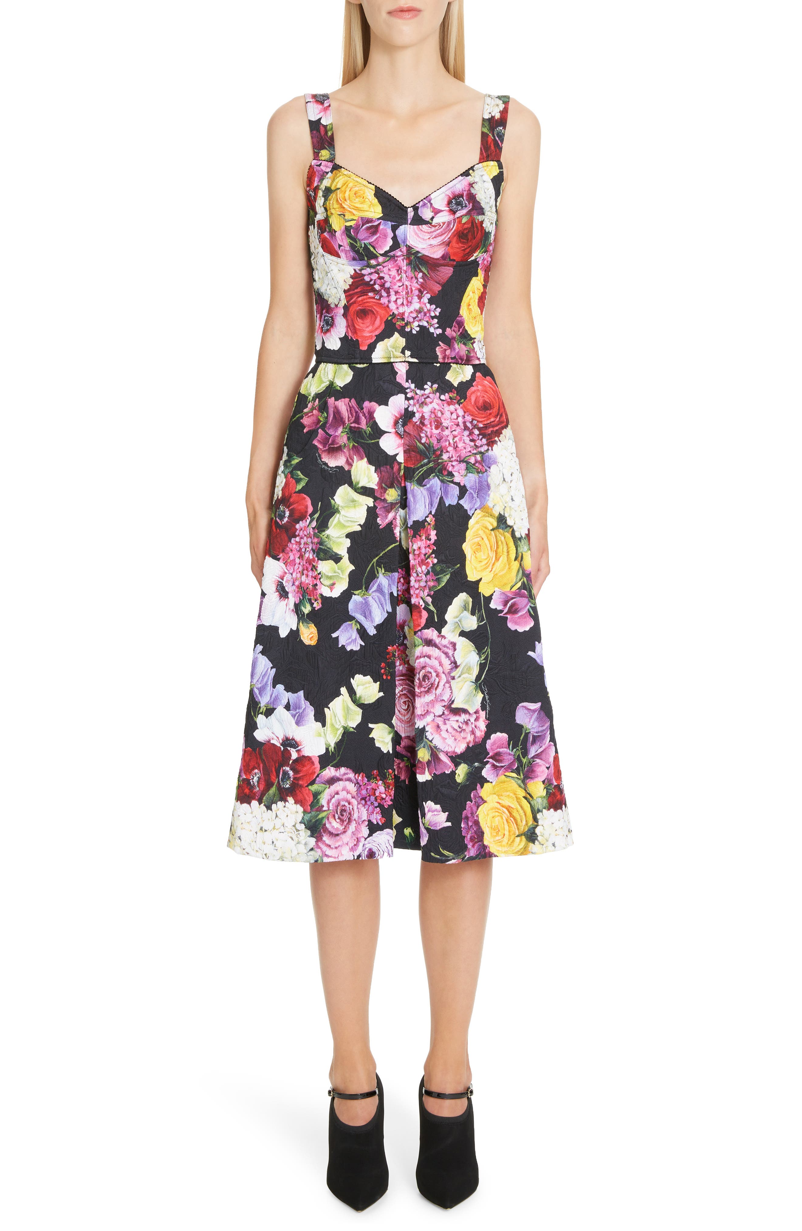 Dolce & gabbana Floral Print Brocade Bustier Dress, 6 IT - Black
