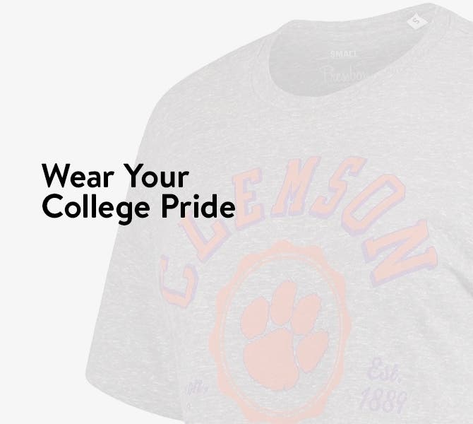 A variety of college sports sweatshirts.