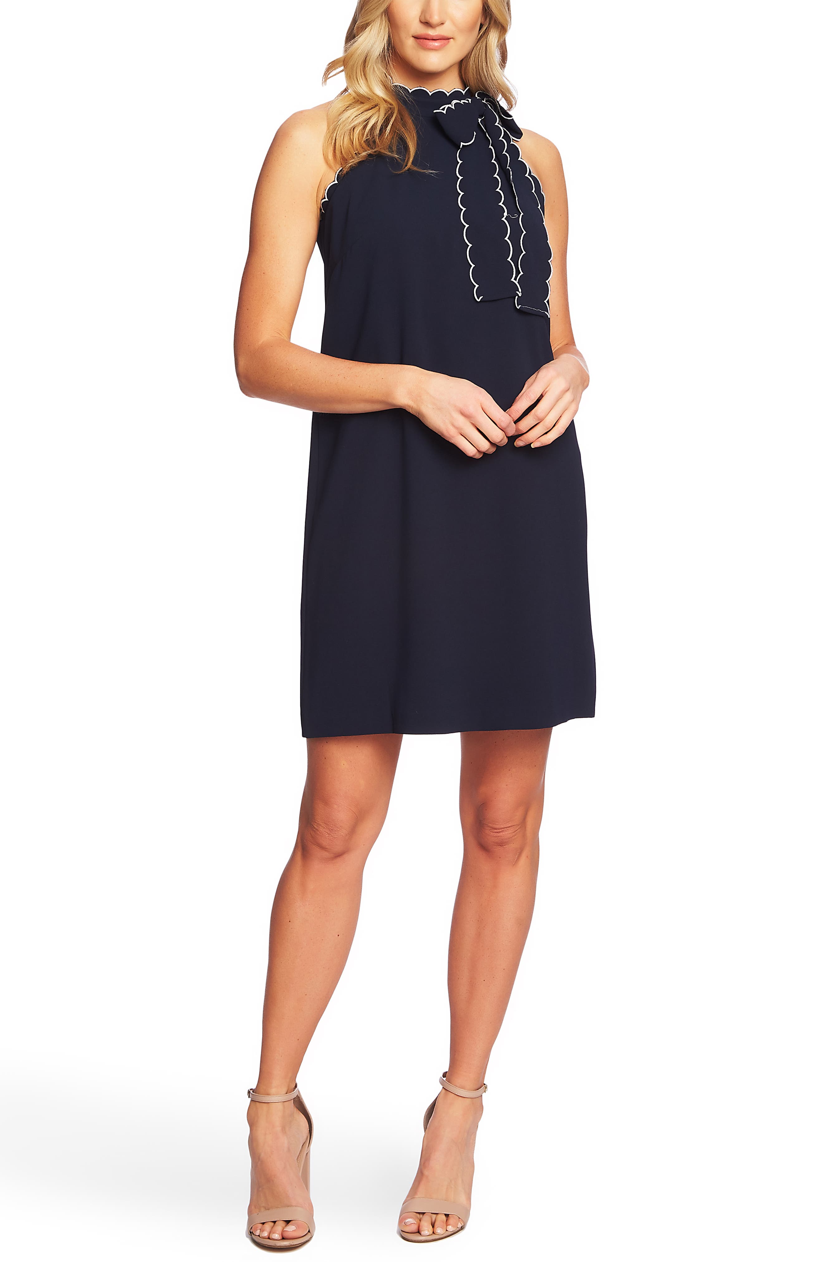 Cece Sleeveless Tie Neck Shift Dress, Black