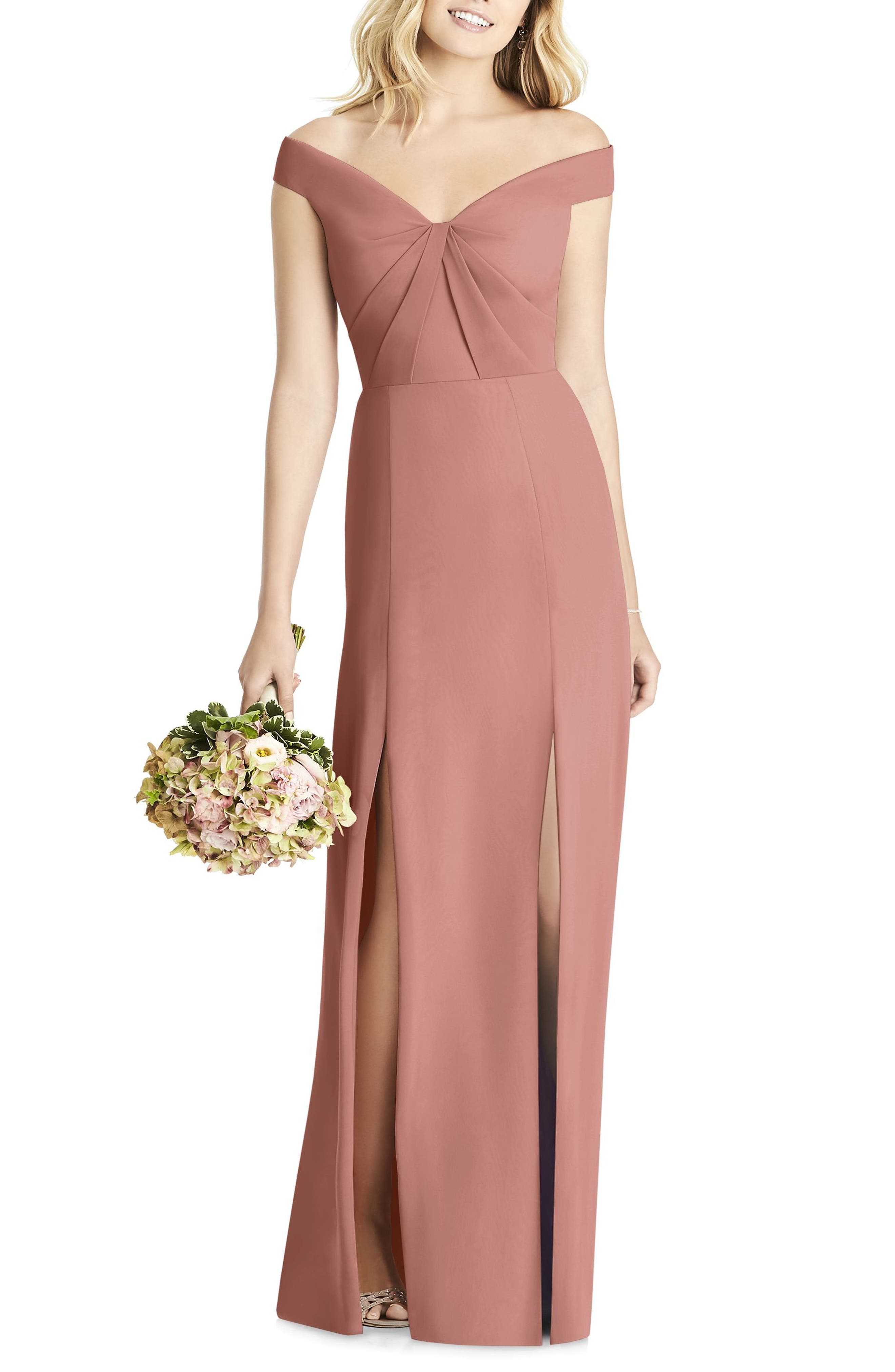 Social Bridesmaids Off The Shoulder Chiffon Gown, Pink