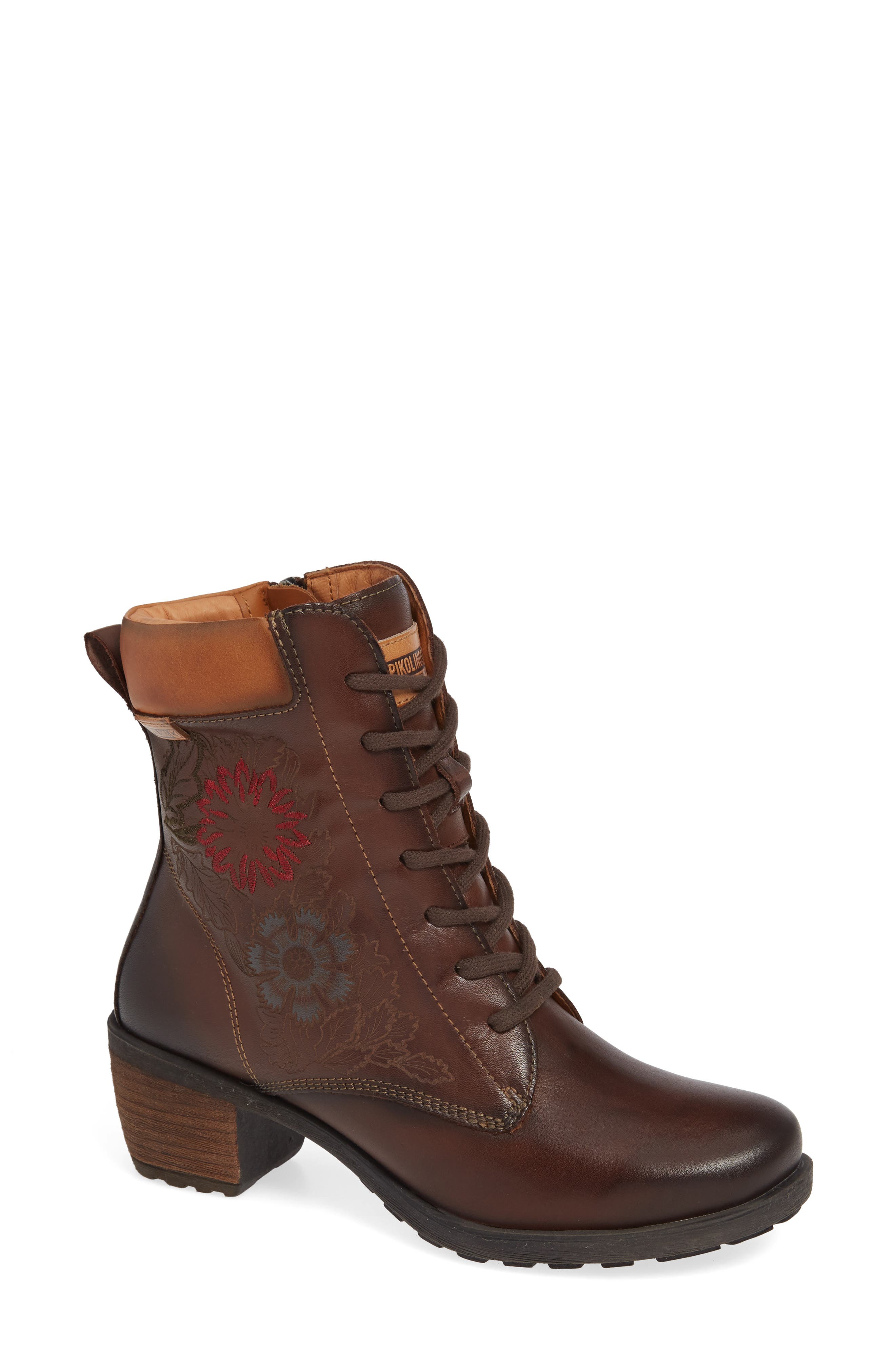 Pikolinos Le Mans Embroidered Lace-Up Bootie, Red