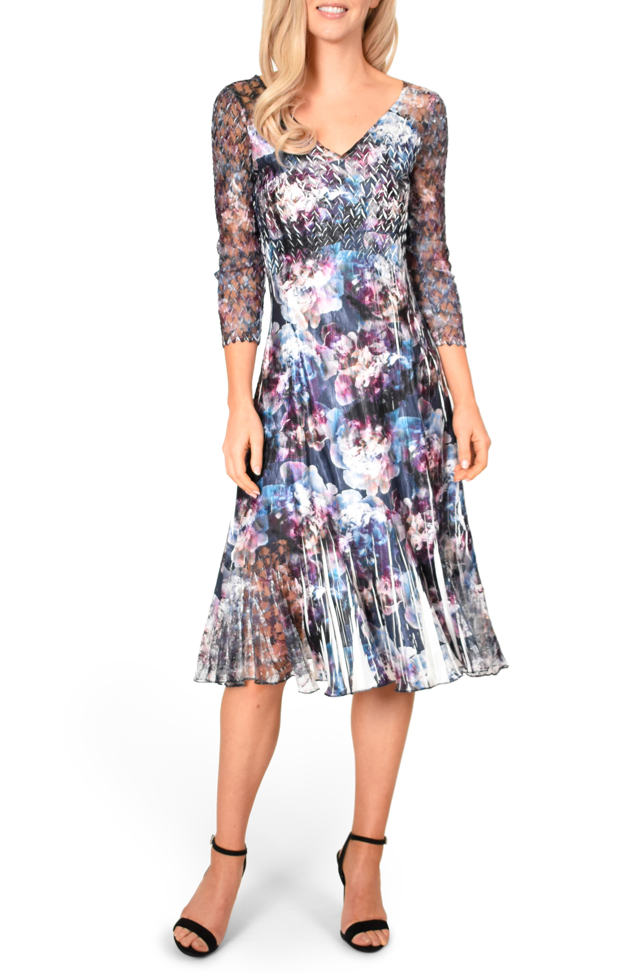 Komarov Charmeuse Chiffon A-Line Dress, Blue