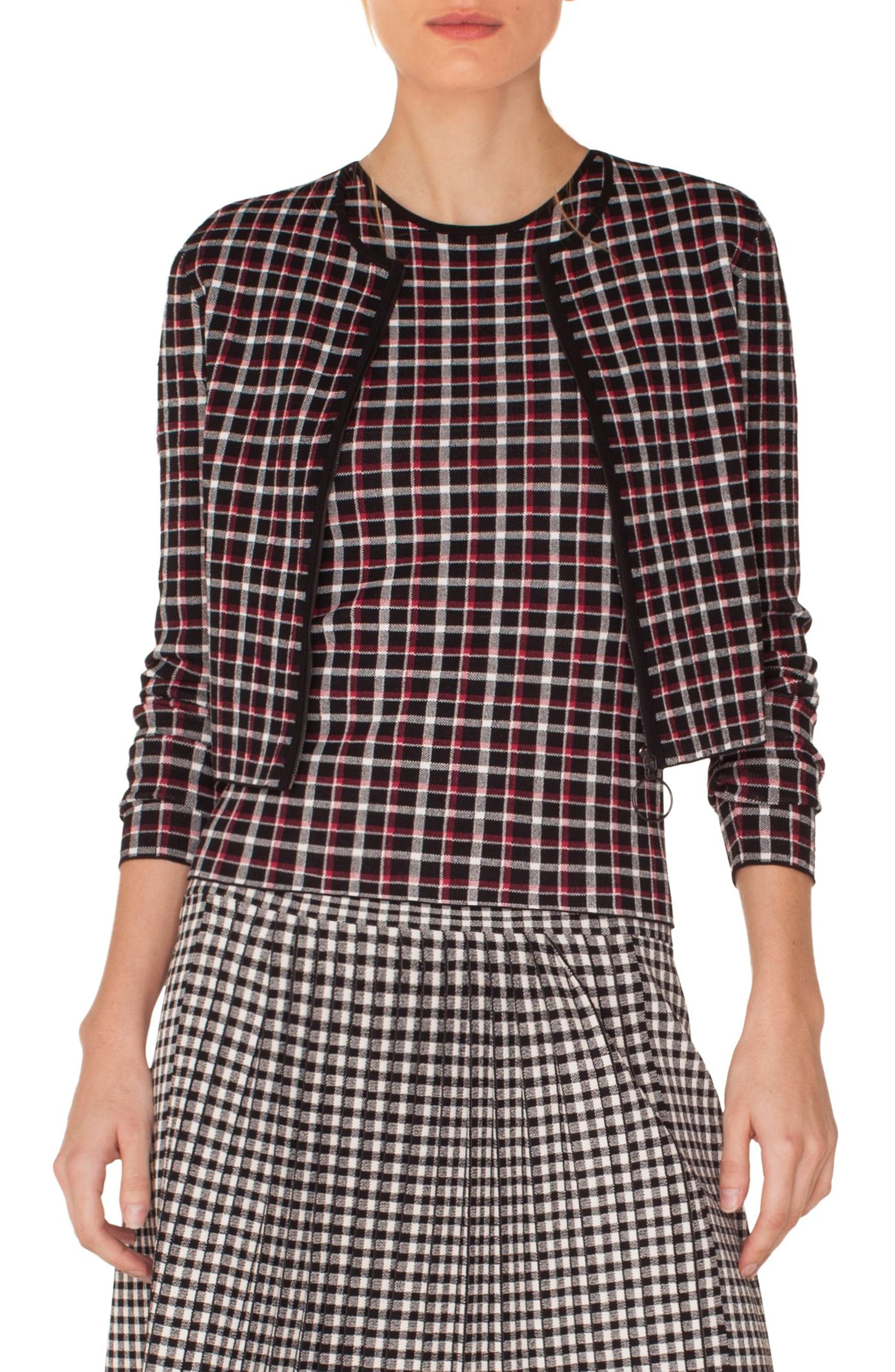 Akris Punto Plaid Cardigan Bolero, Black