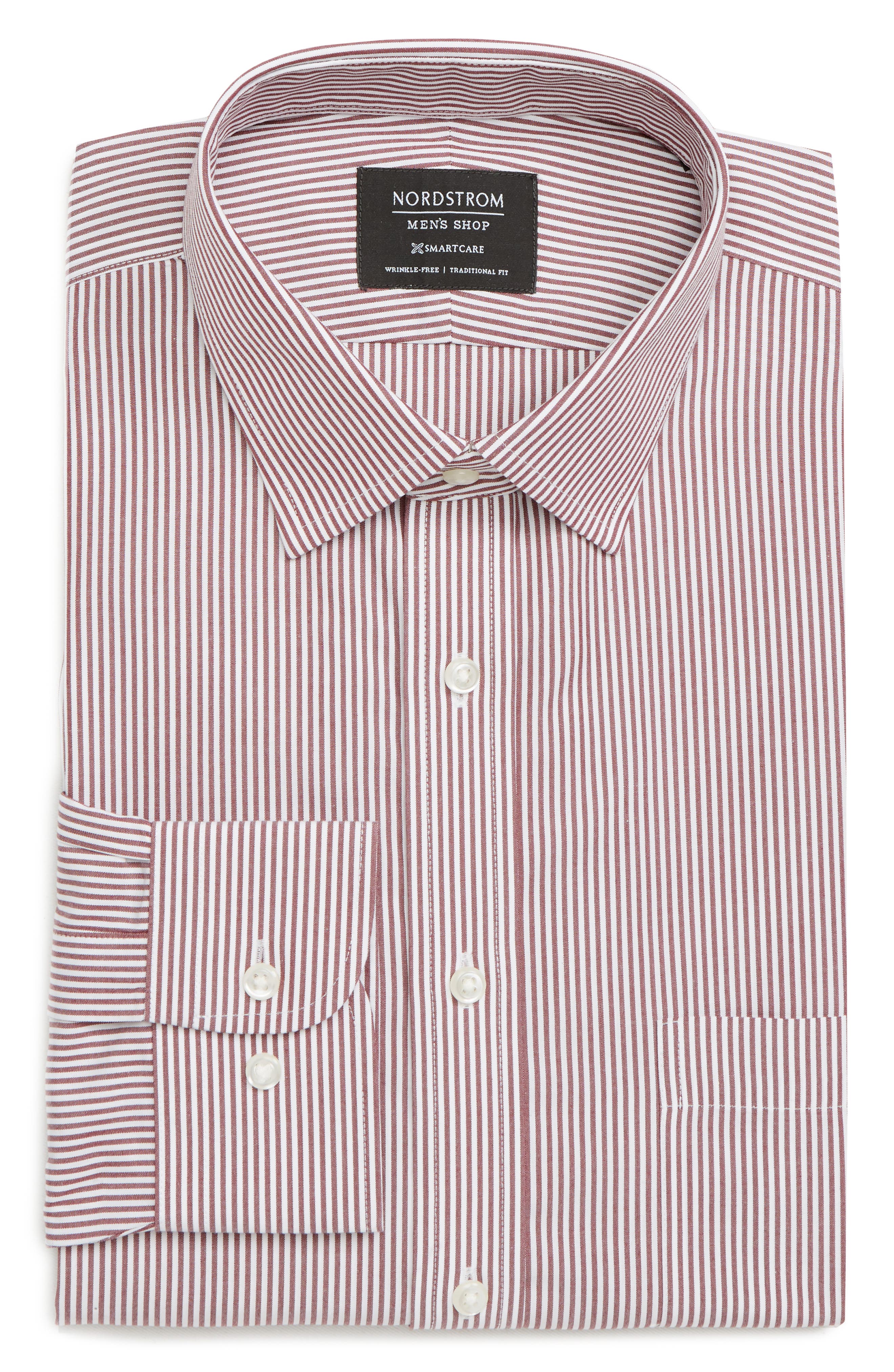 Nordstrom Shop Smartcare(TM) Traditional Fit Stripe Dress Shirt - Red