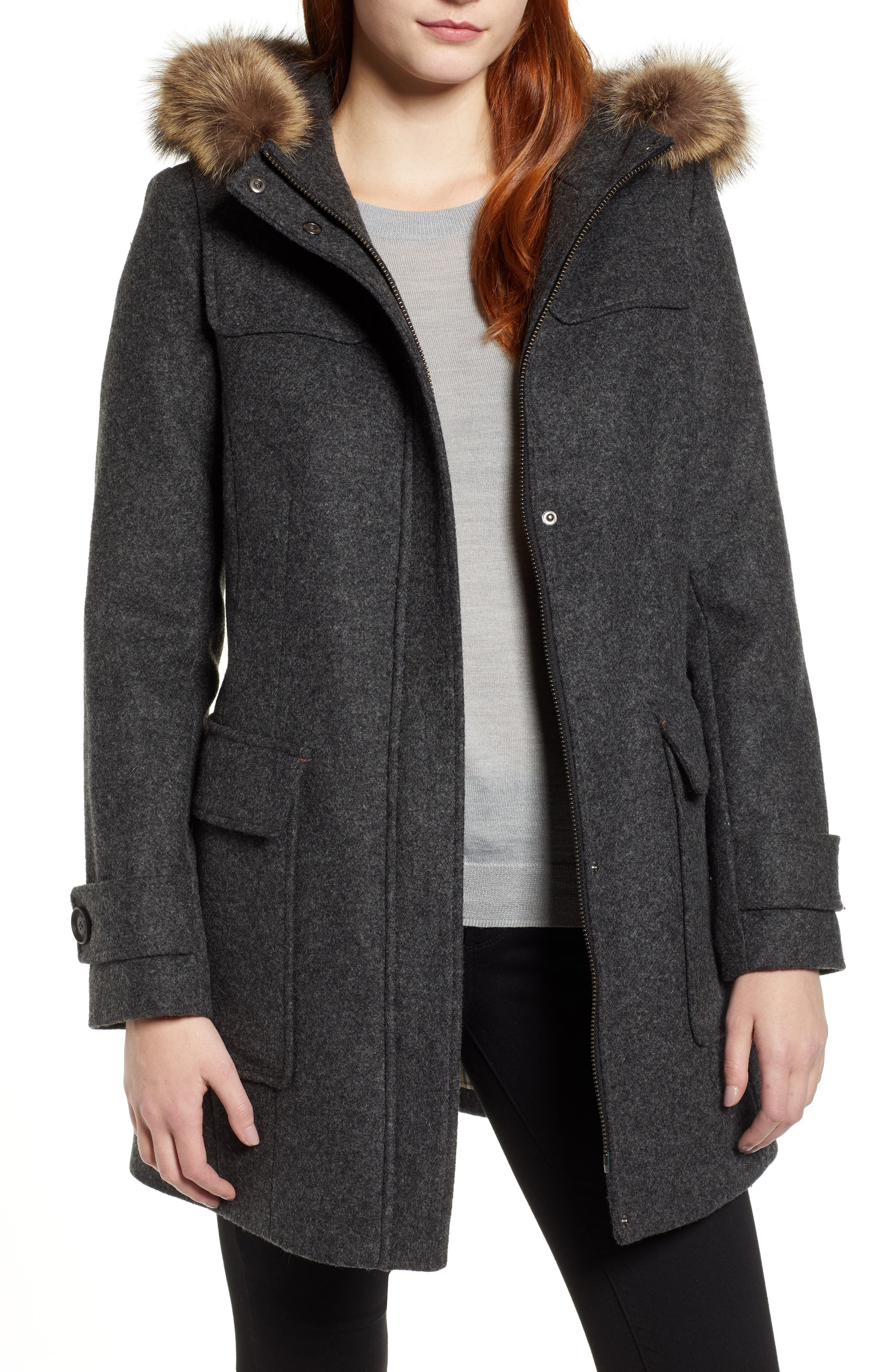 Pendleton Portland Wool Duffle Coat with Genuine Fur Trim Nordstrom