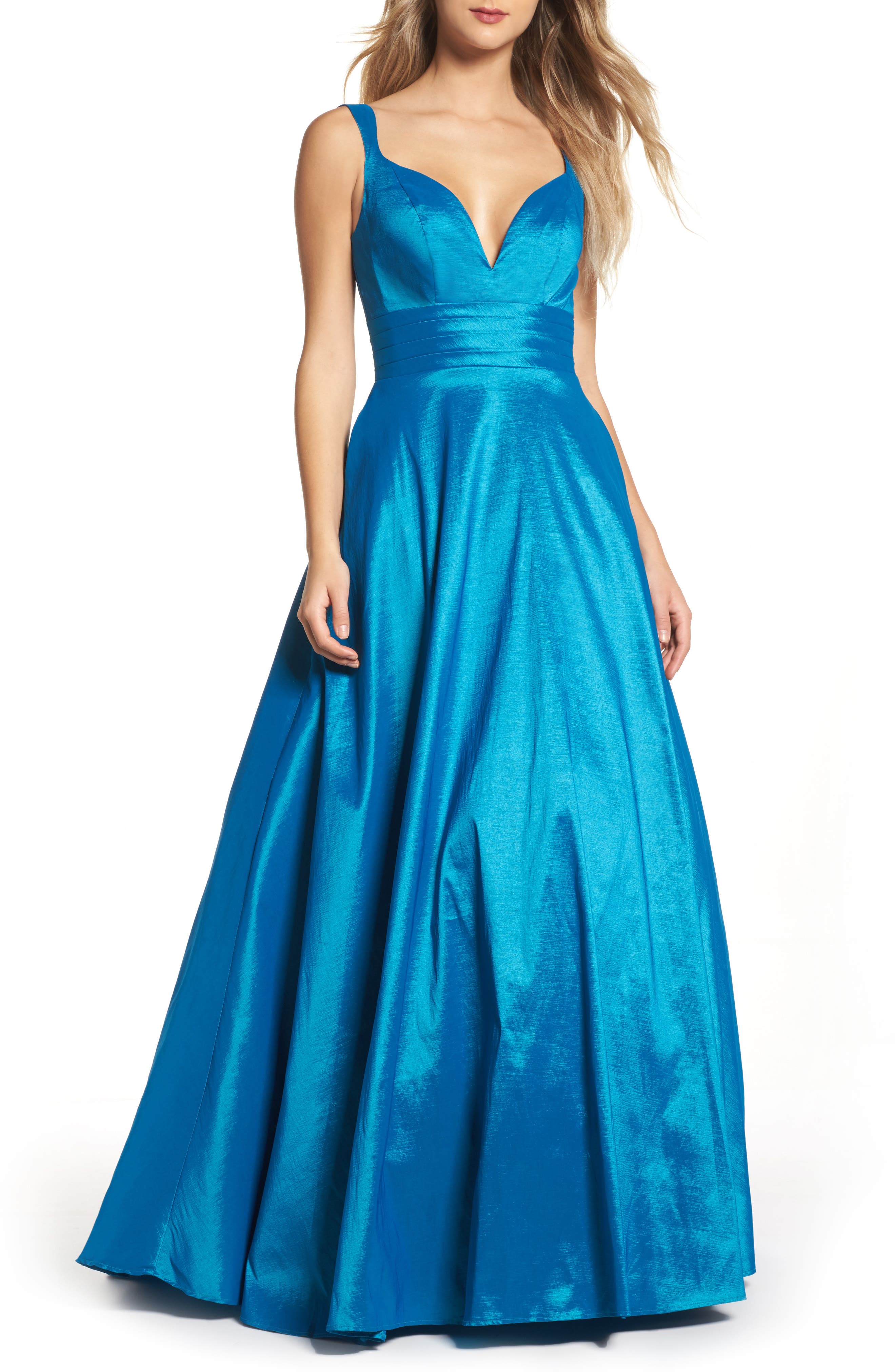 MAC Duggal Plunge Neck Ballgown, Blue