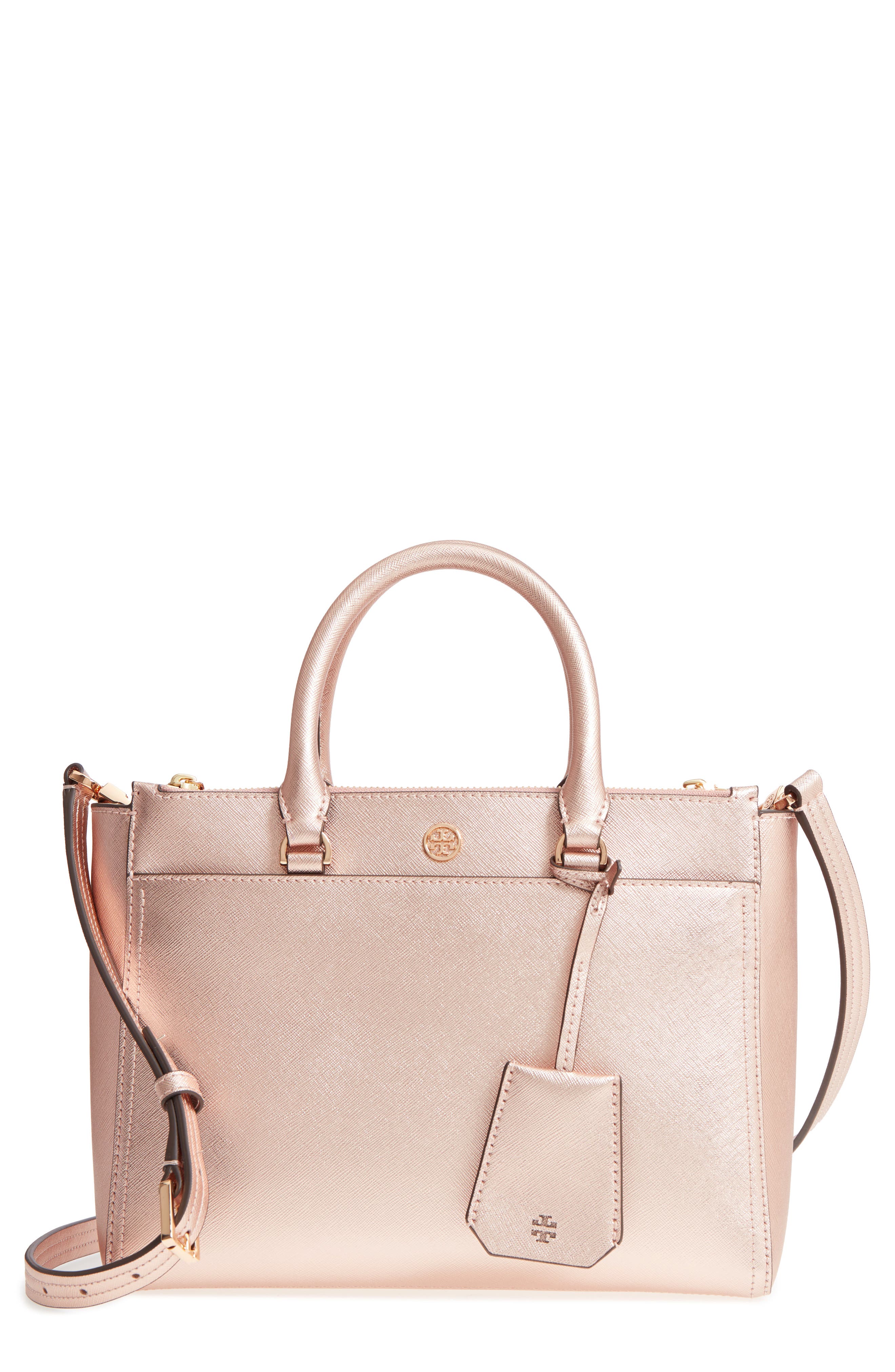 UPC 190041868681 product image for Tory Burch Small Robinson Double-Zip Metallic Leather Tote - Pink | upcitemdb.com