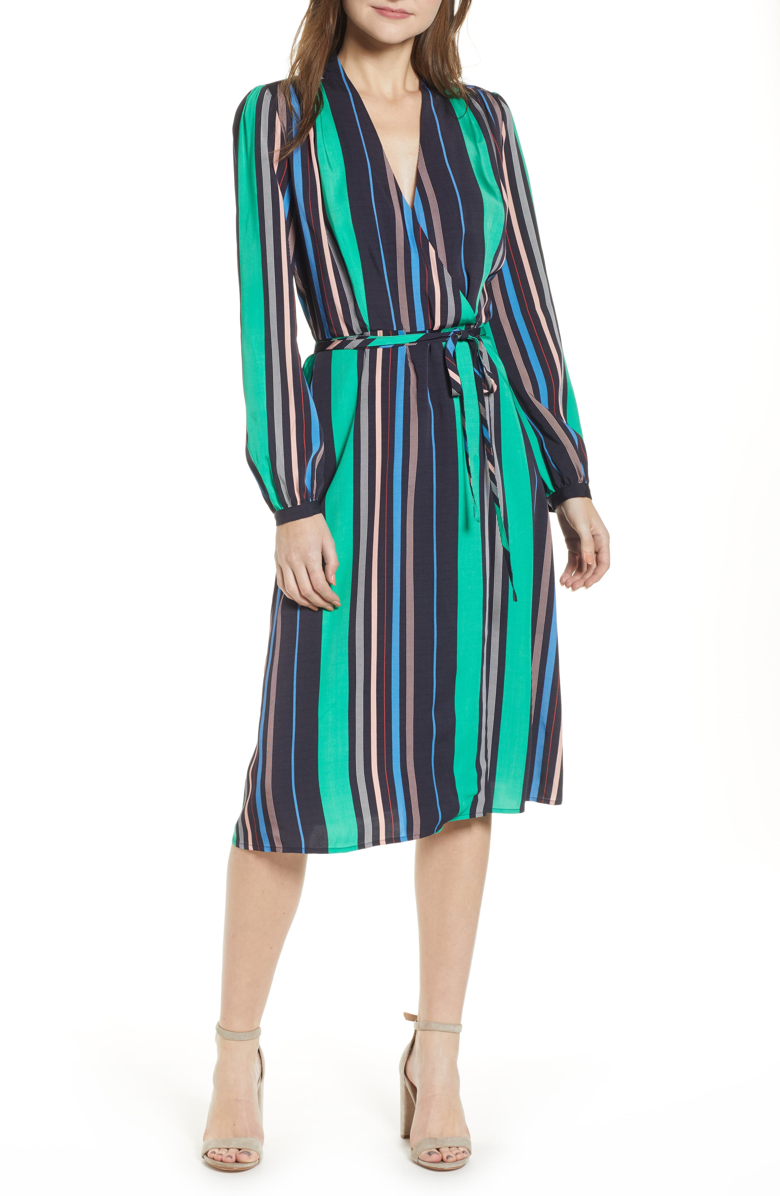 Chelsea28 Long Sleeve Midi Wrap Dress, Green
