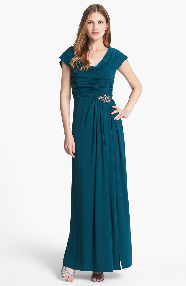 Patra Draped Neckline Embellished Jersey Gown | Nordstrom