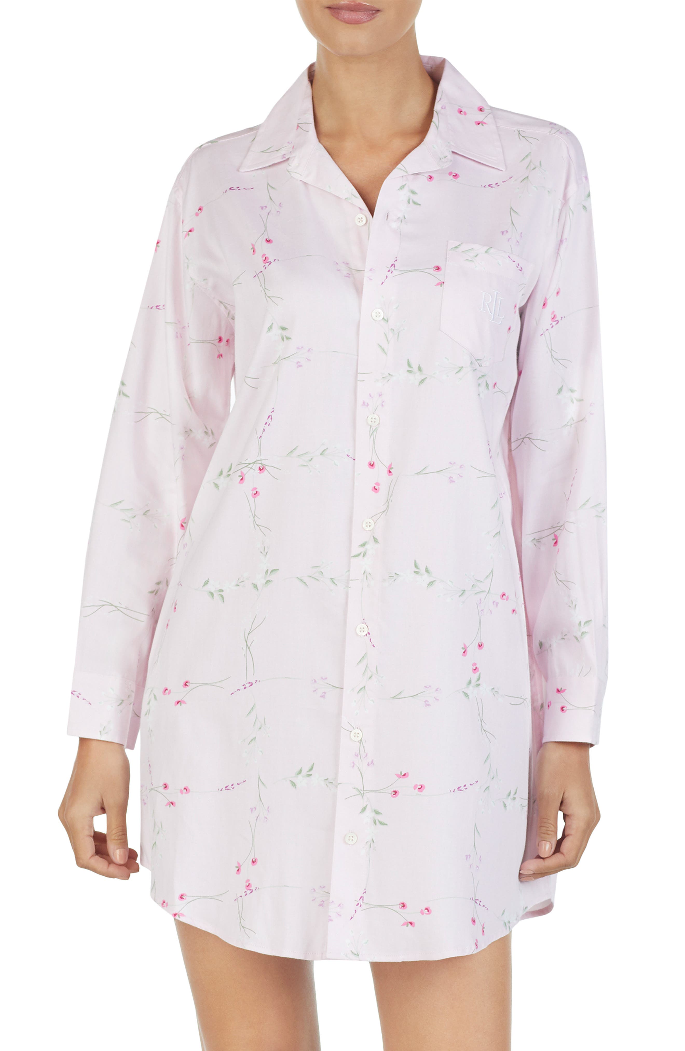Lauren Ralph Lauren His Floral Print Sleep Shirt, Pink