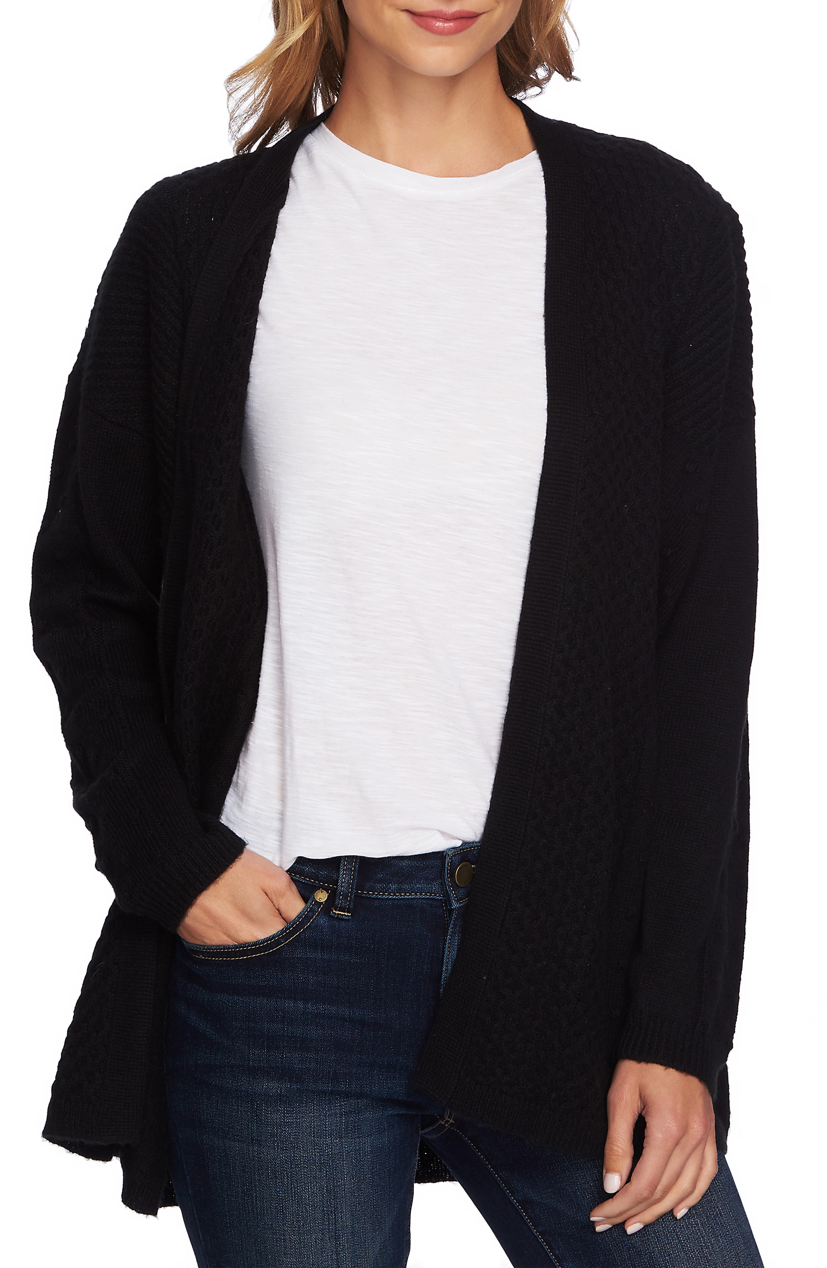 Cece Multistitch Cardigan, Black