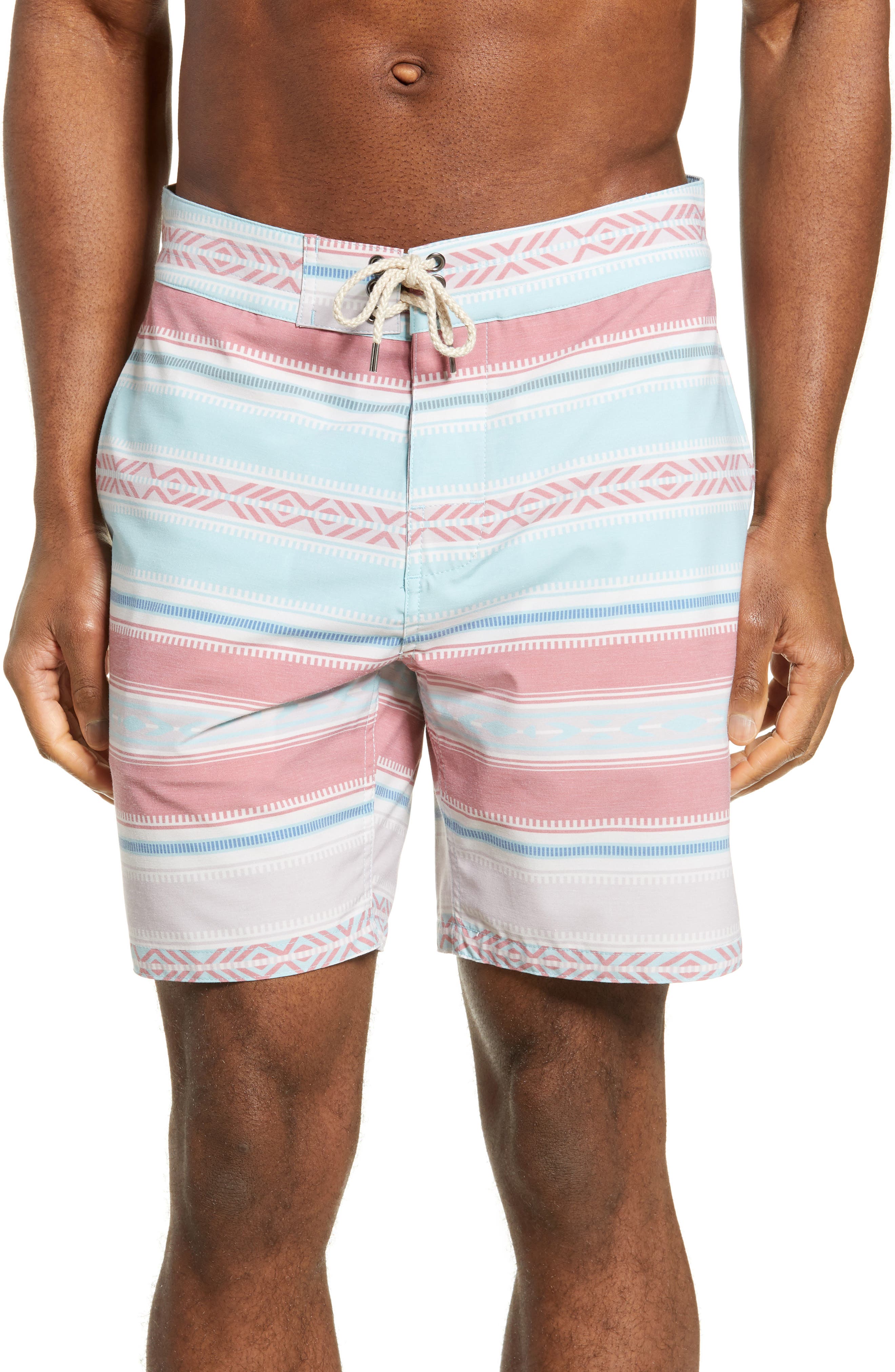 Faherty Stripe Board Shorts, Coral
