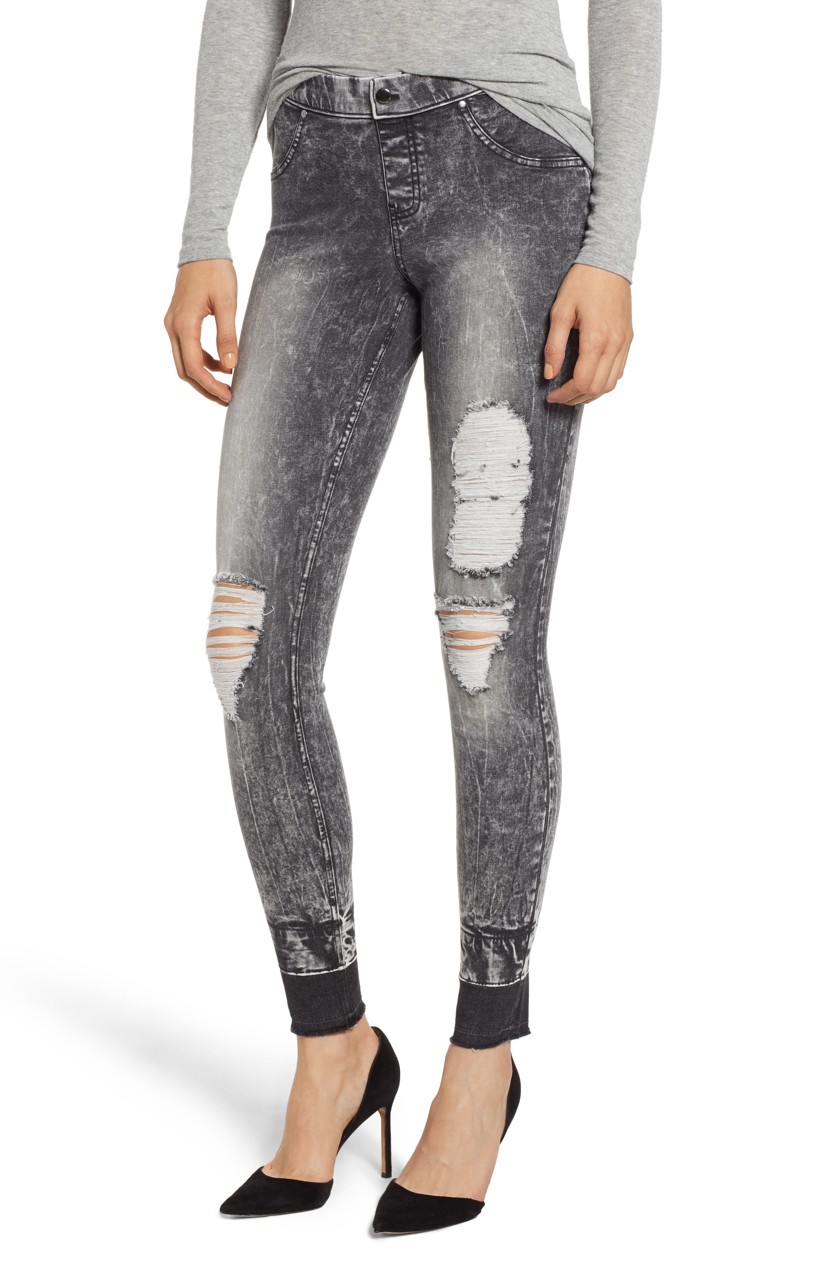 Zeza B By Hue Shredded Denim Leggings, Black