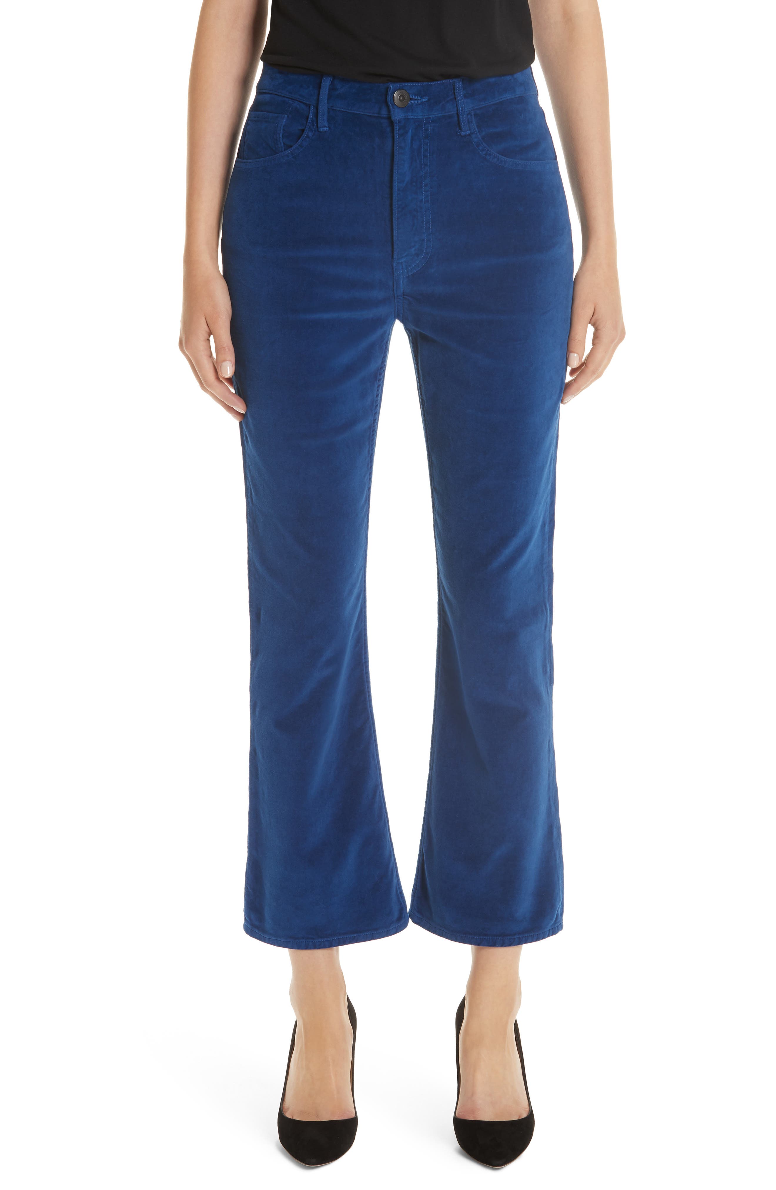 3X1 Nyc Empire Velvet Crop Flare Pants, 3 - Blue