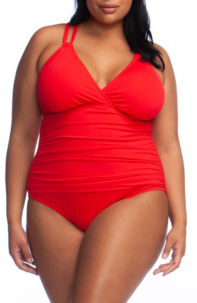 LA BLANCA Surplice One-Piece Swimsuit, Main, color, FLAME