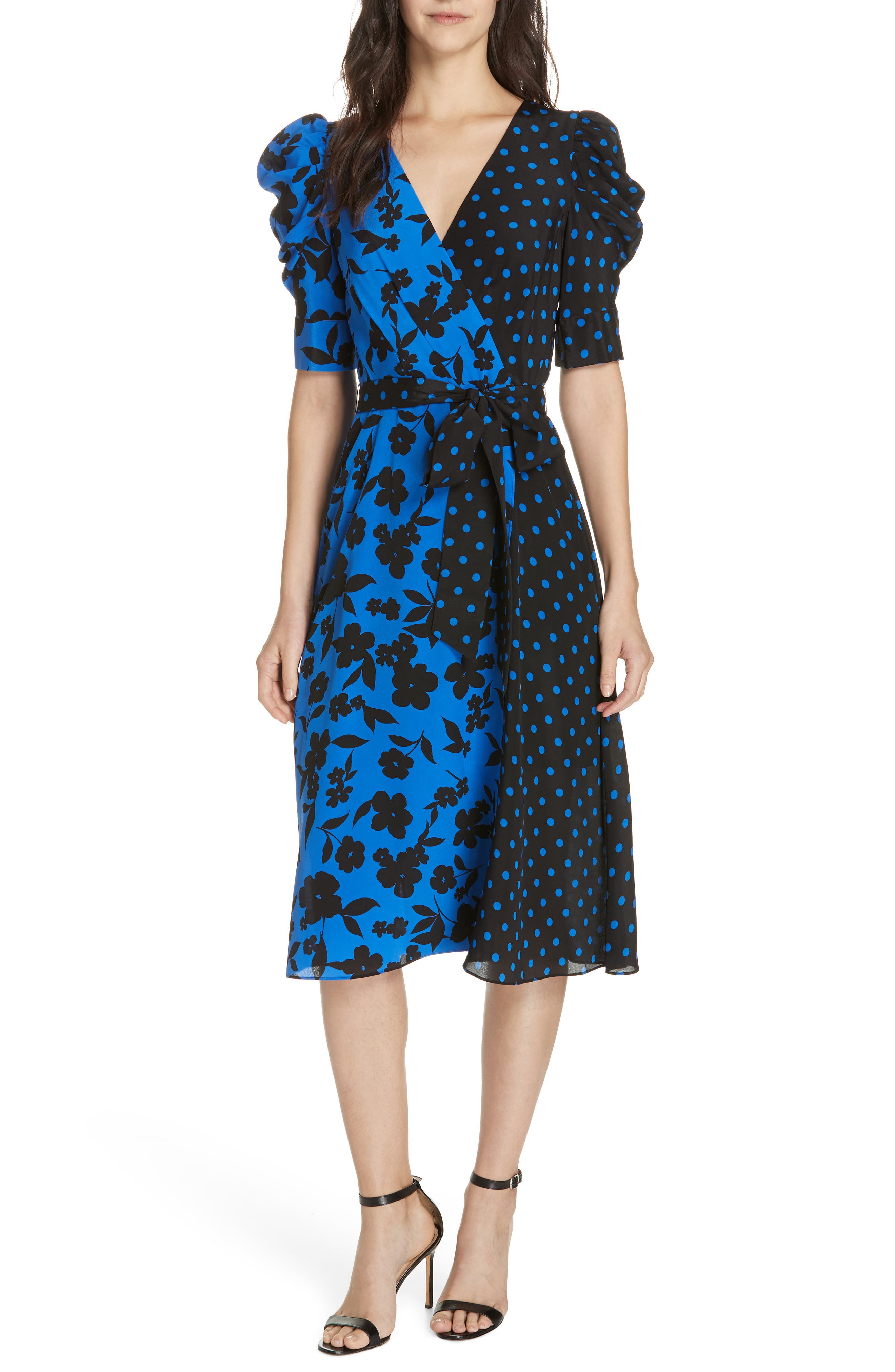Alice + Olivia Siona Puff Sleeve Silk Midi Dress