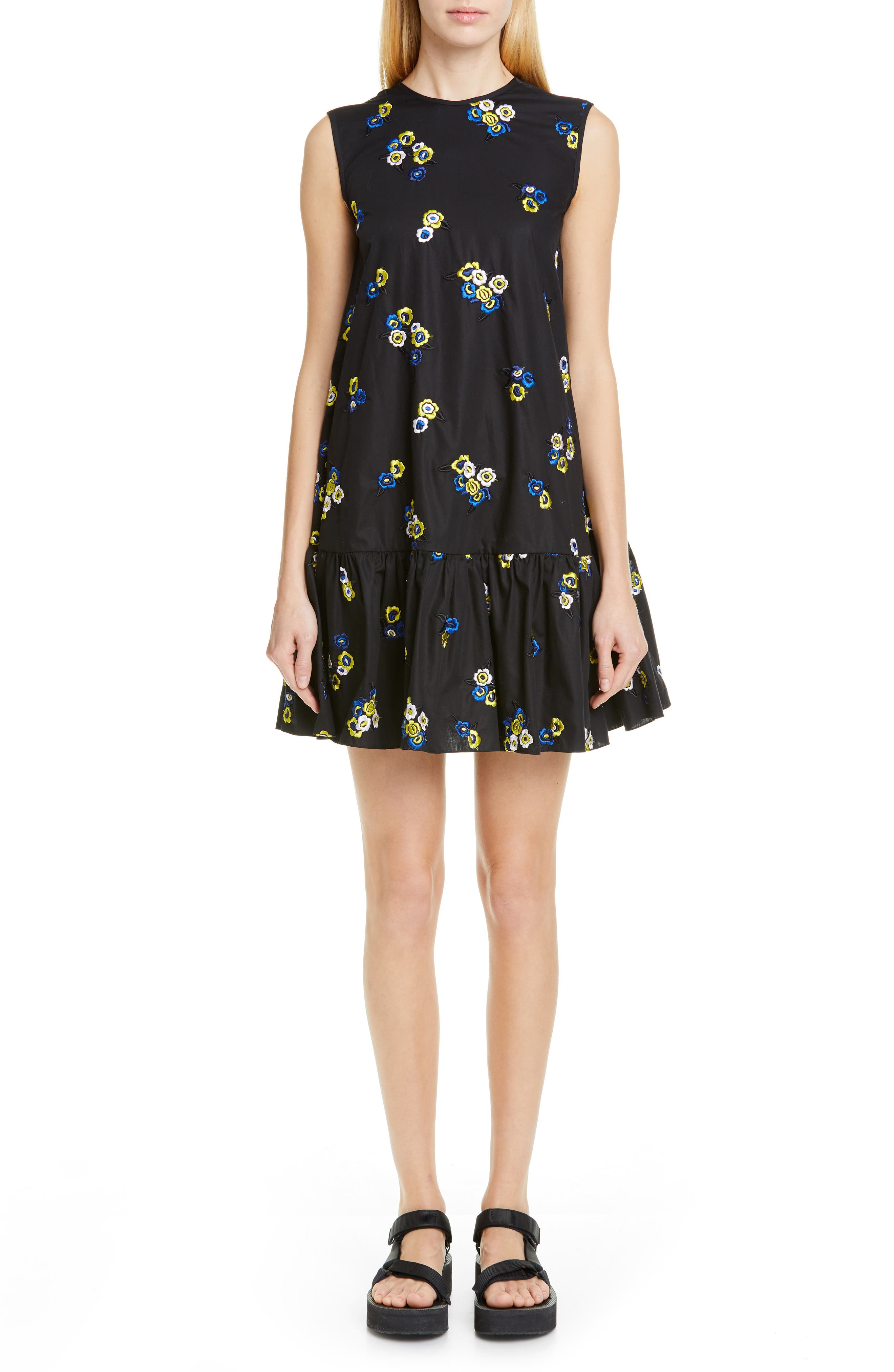Cecilie Bahnsen Lala Embroidered Trapeze Dress, US / 8 UK - Black