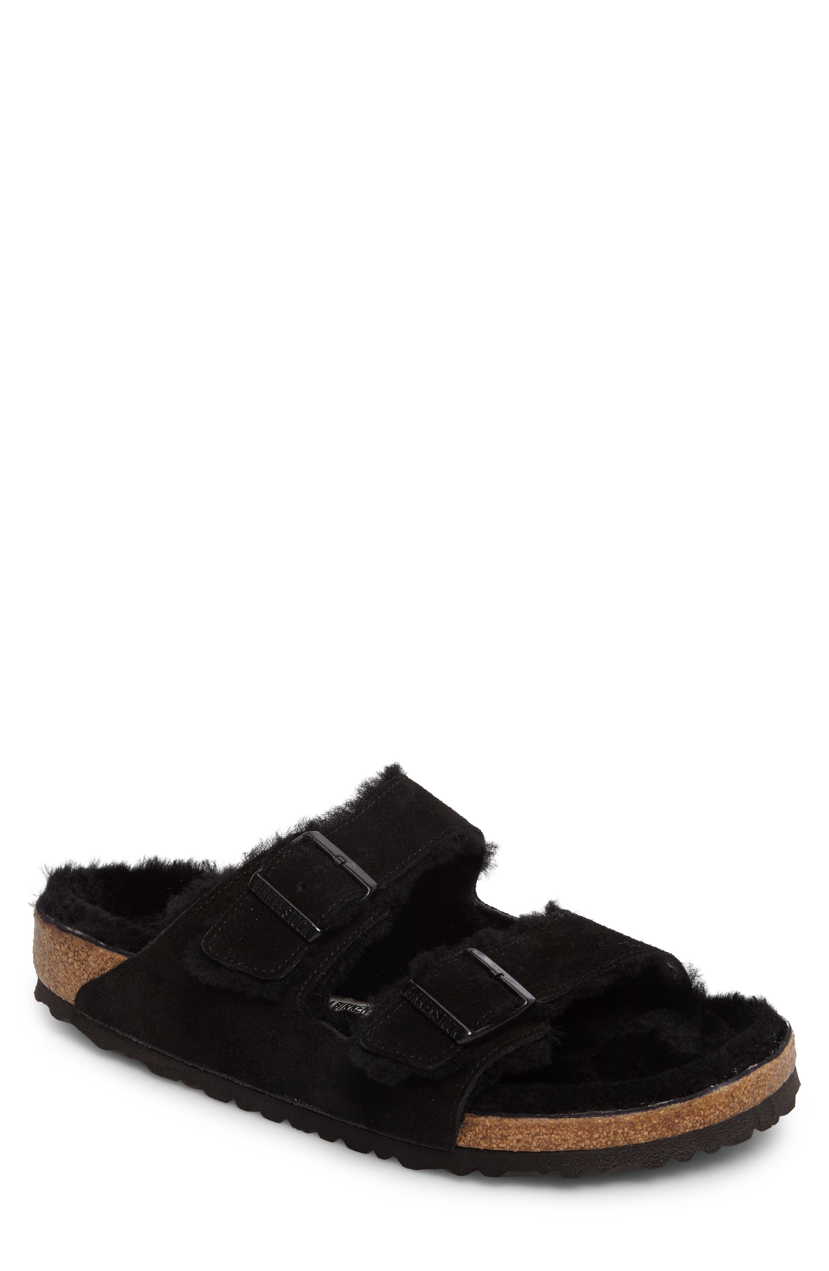 Birkenstock Arizona Slide Sandal With Genuine Shearling,10.5 - Black