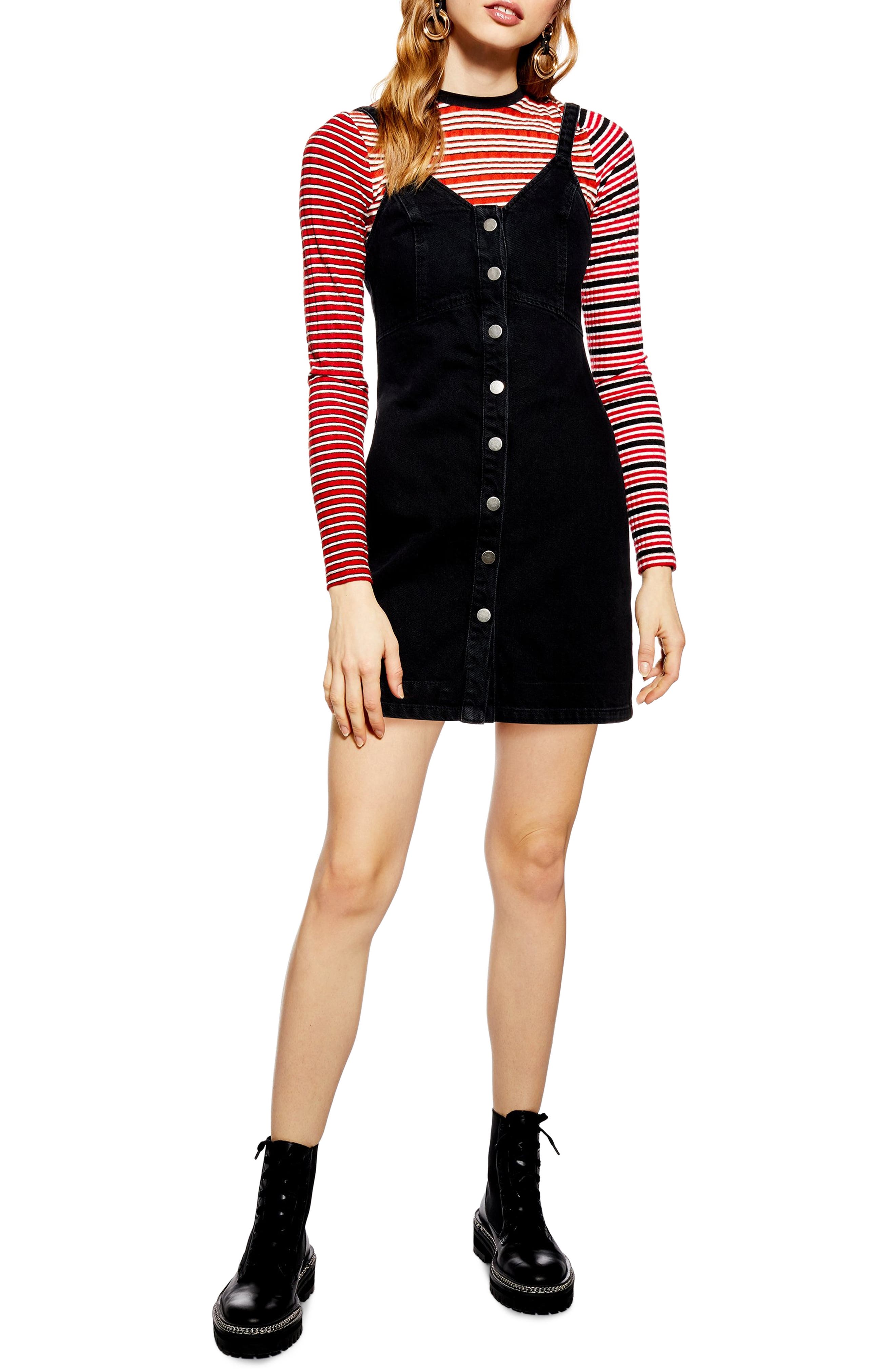 Topshop Button Front Denim Body-Con Dress, US (fits like 0) - Black