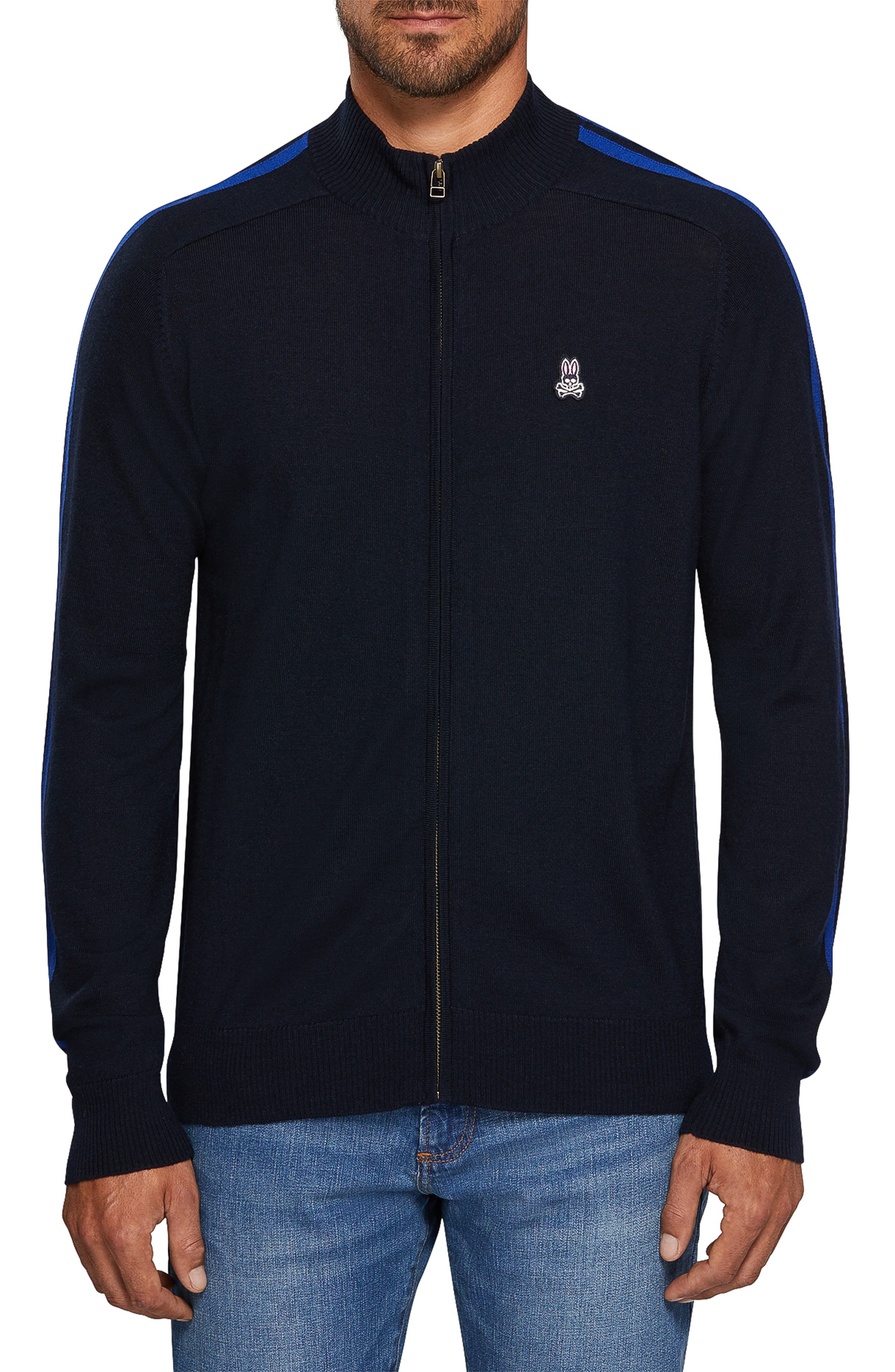 Psycho Bunny Zip Front Merino Sweater, Blue
