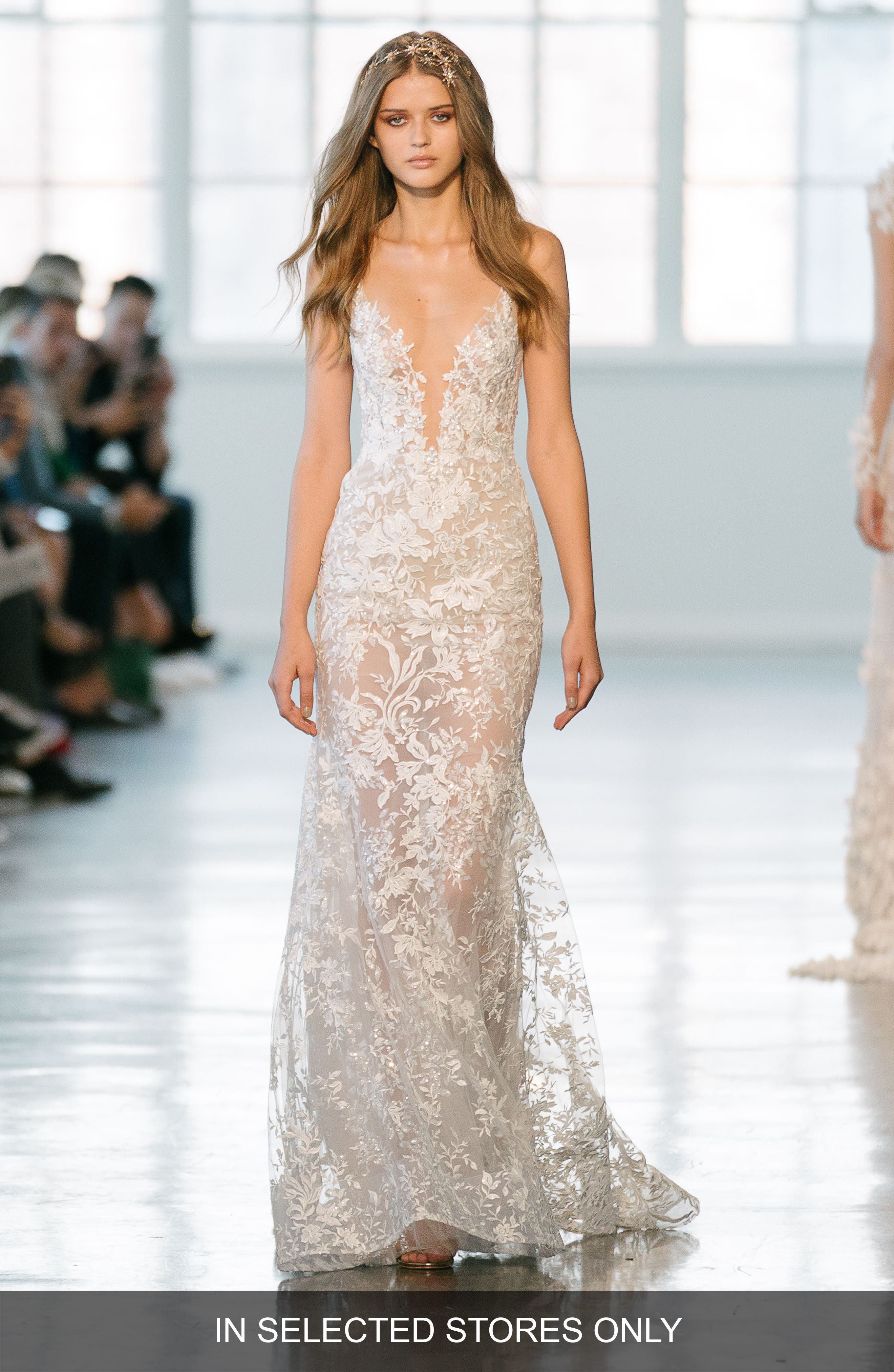 Berta Beaded Lace Spaghetti Strap Gown, Size IN STORE ONLY - Ivory