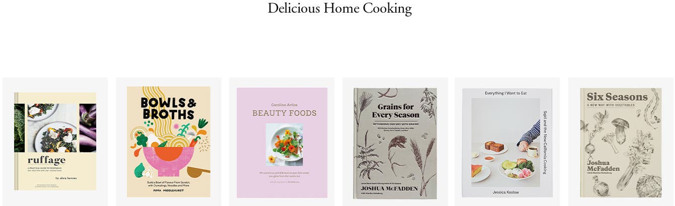Delicious home cooking. Various cookbooks.