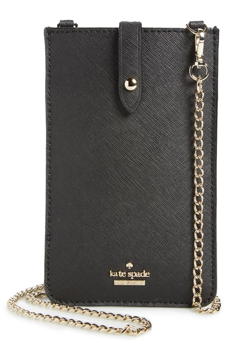 leather iPhone crossbody bag, Main, color, BLACK