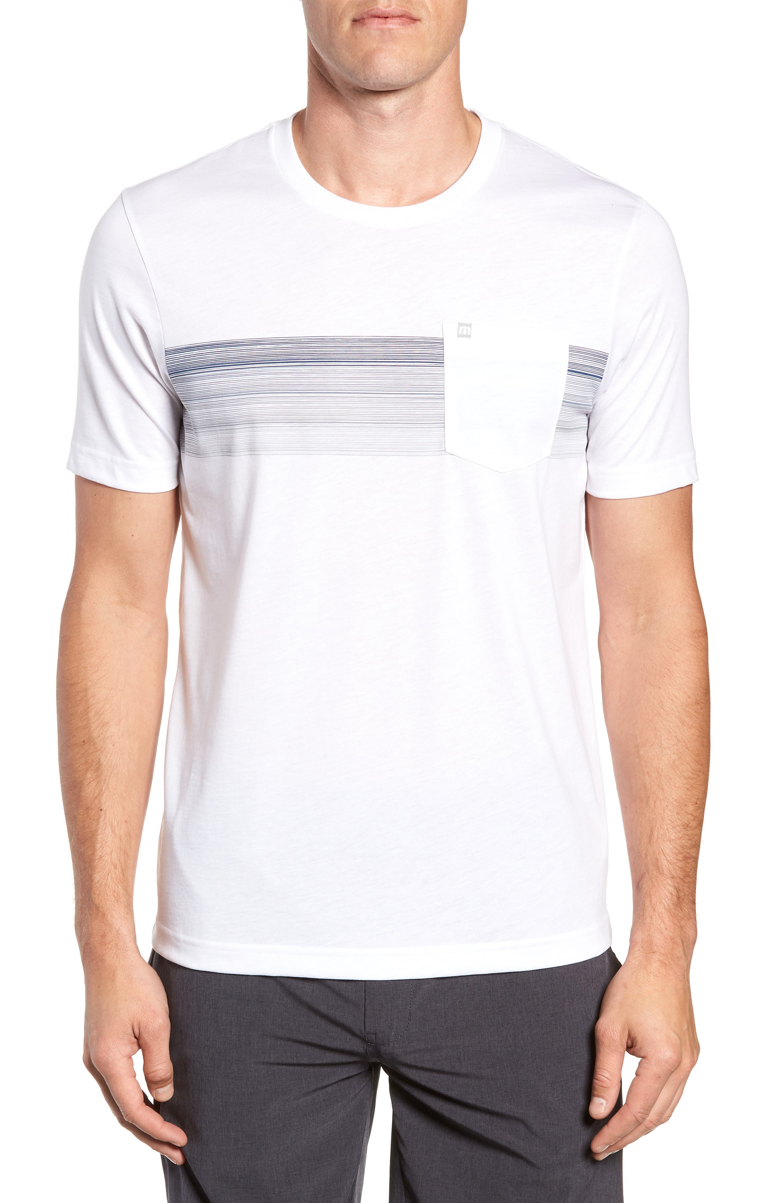 Travis Mathew Frontier Stripe Pocket T-Shirt, White