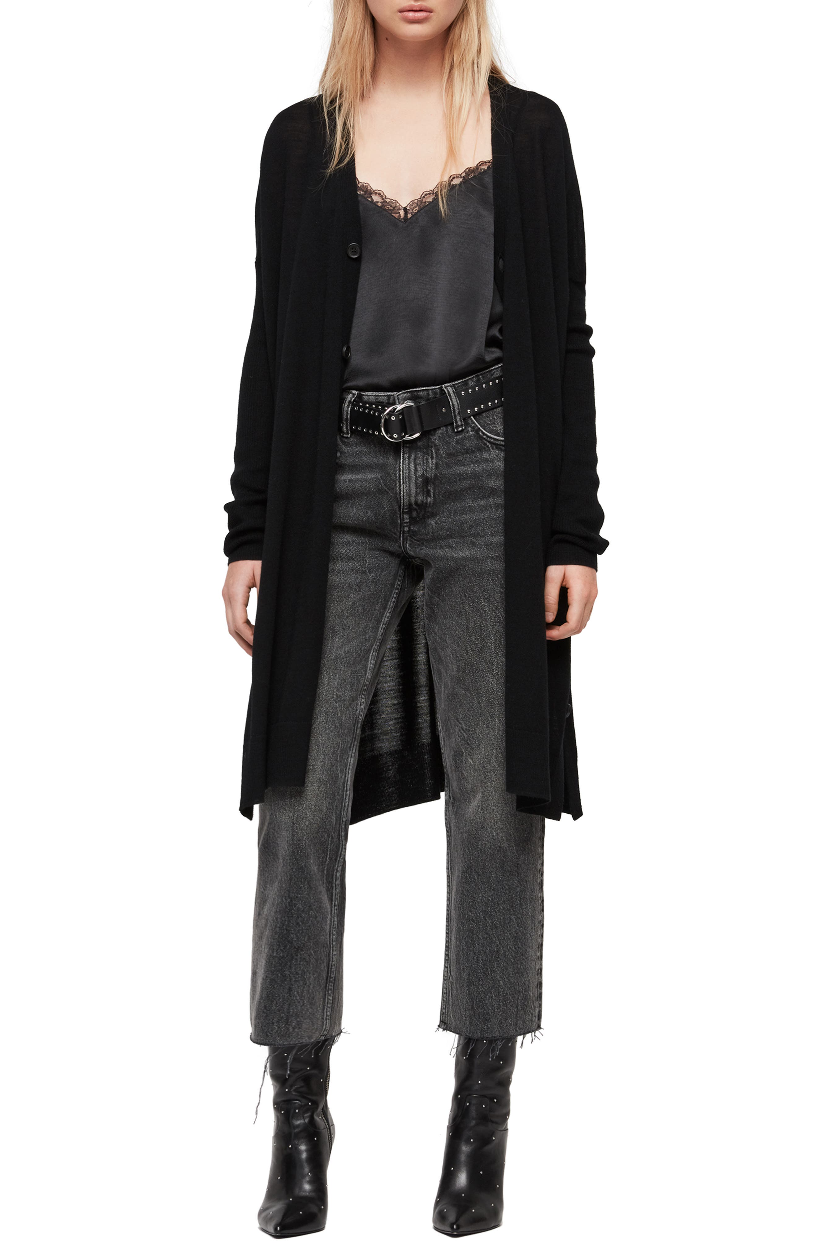 Allsaints Mori Merino Wool Cardigan, Black
