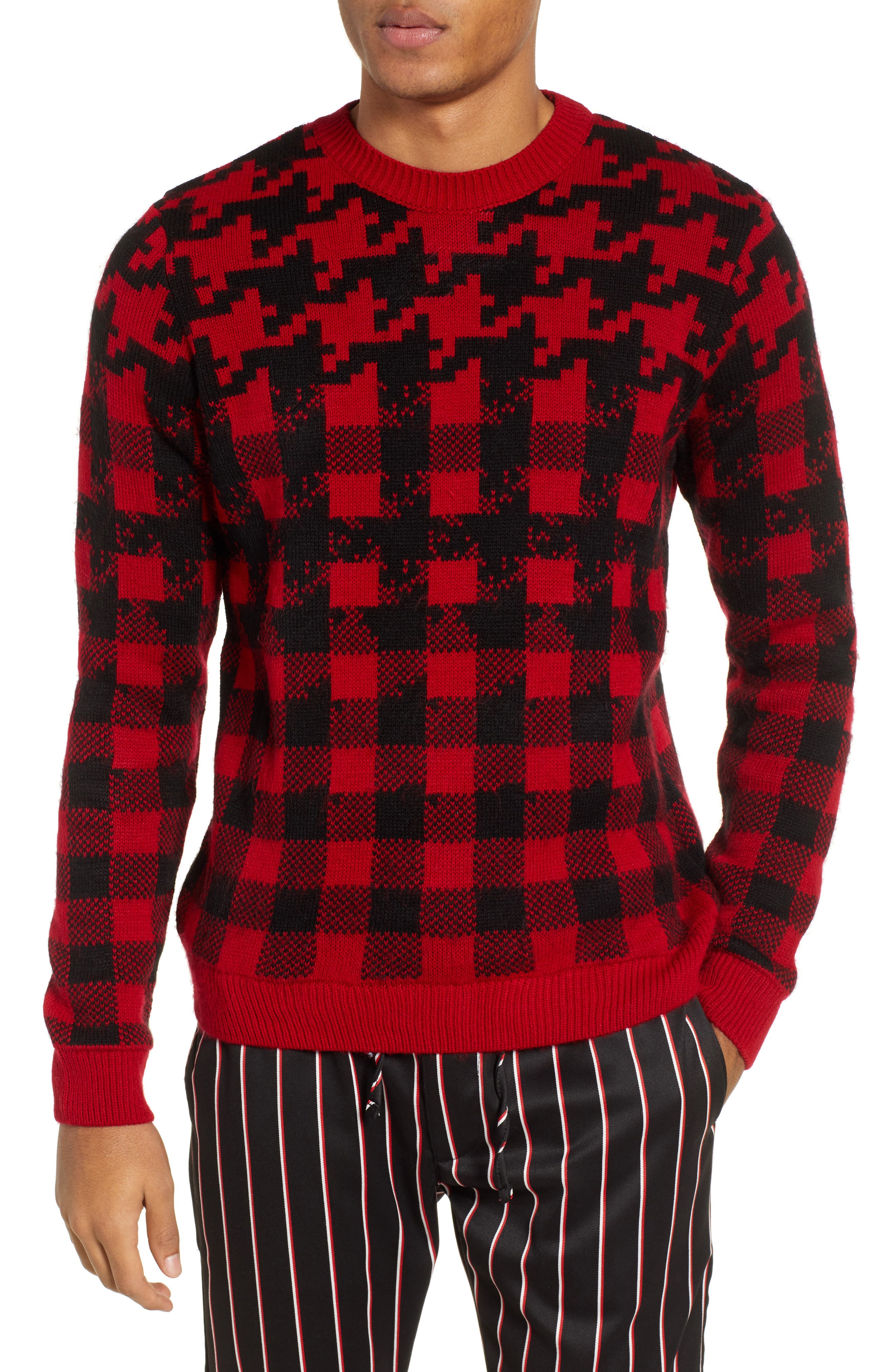 Topman Houndstooth Sweater, Red