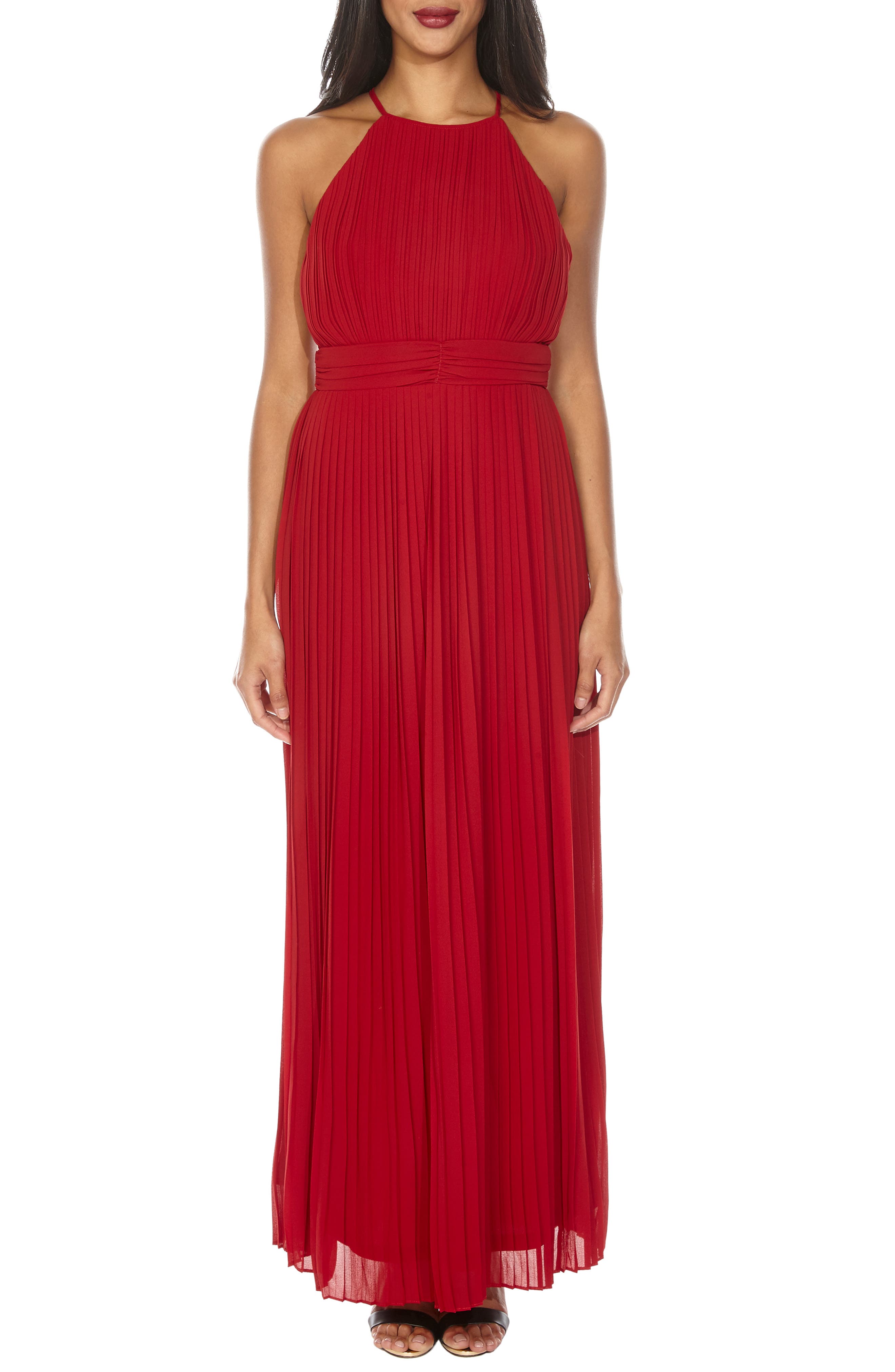 Tfnc Serene Sleeveless Pleat Gown, Burgundy