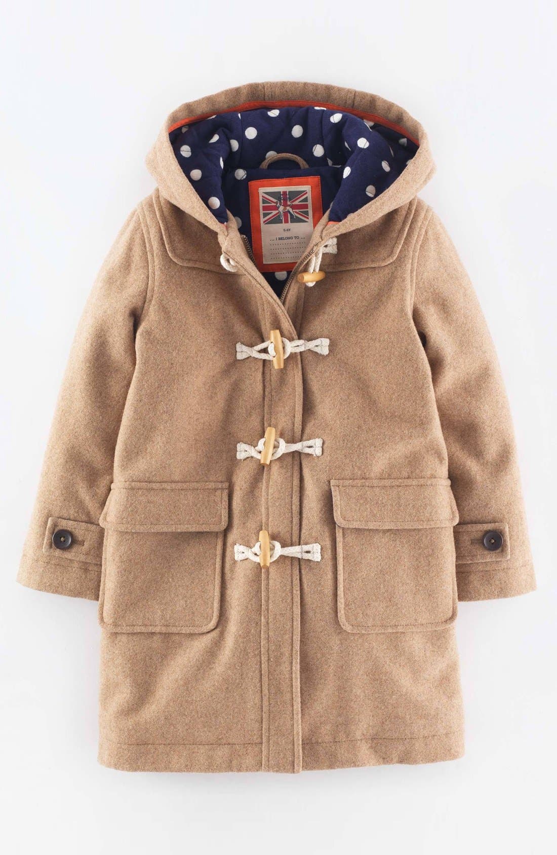 Mini Boden 'Funky' Hooded Duffle Coat (Toddler Girls, Little Girls