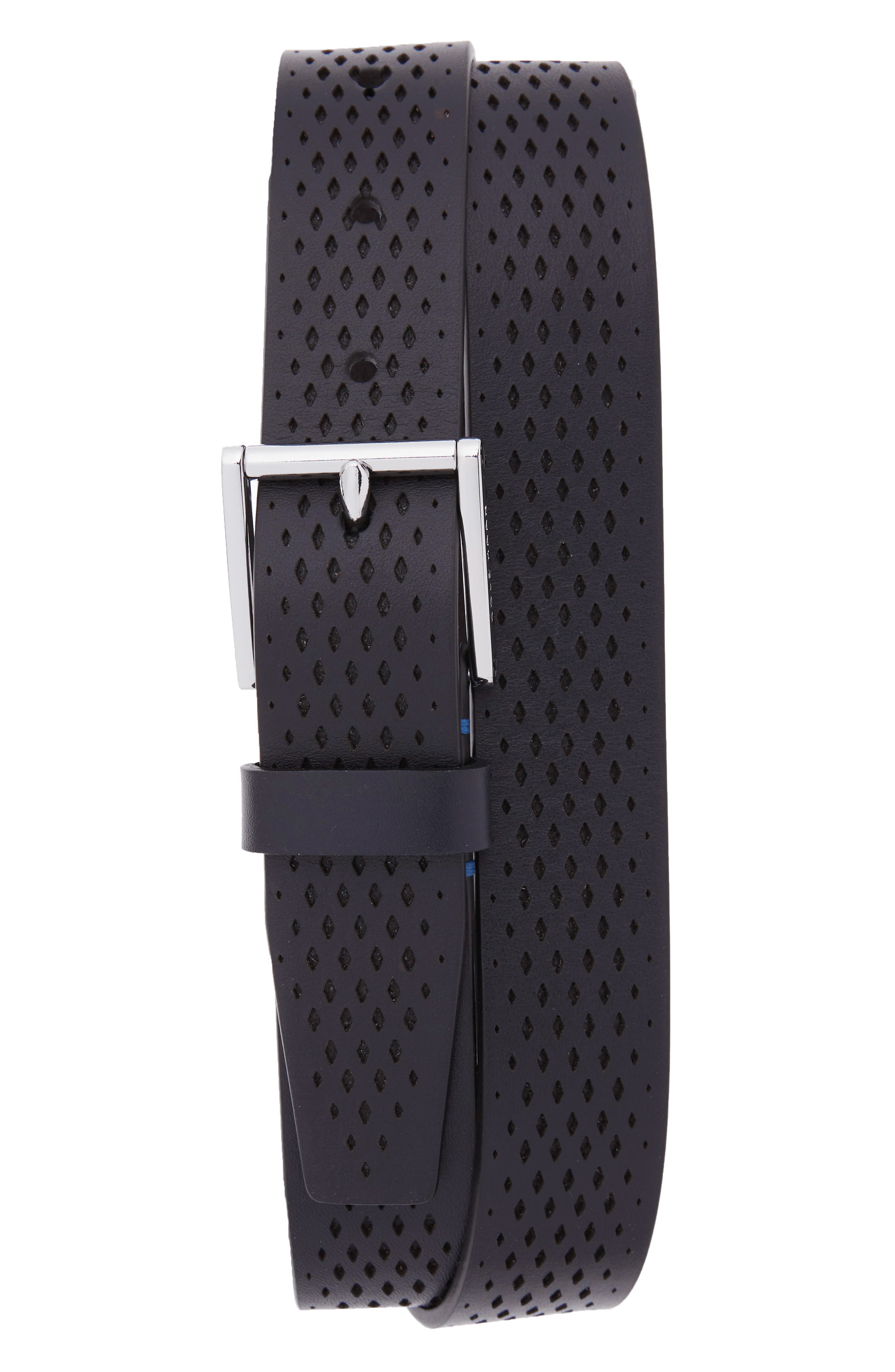 Cole Haan Cut Edge Washington Grand Belt, Navy/ Polished Nickel