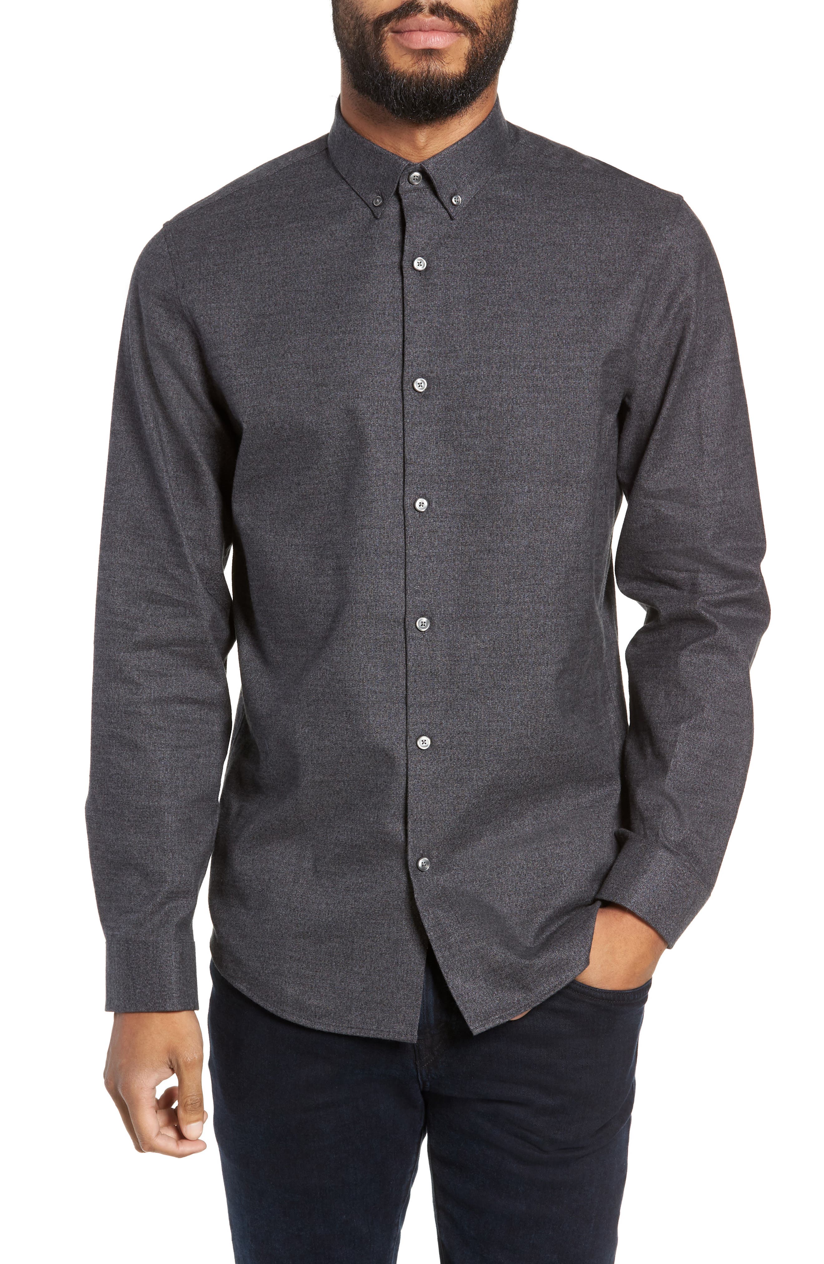 Calibrate Slim Fit Mini Collar Melange Sport Shirt