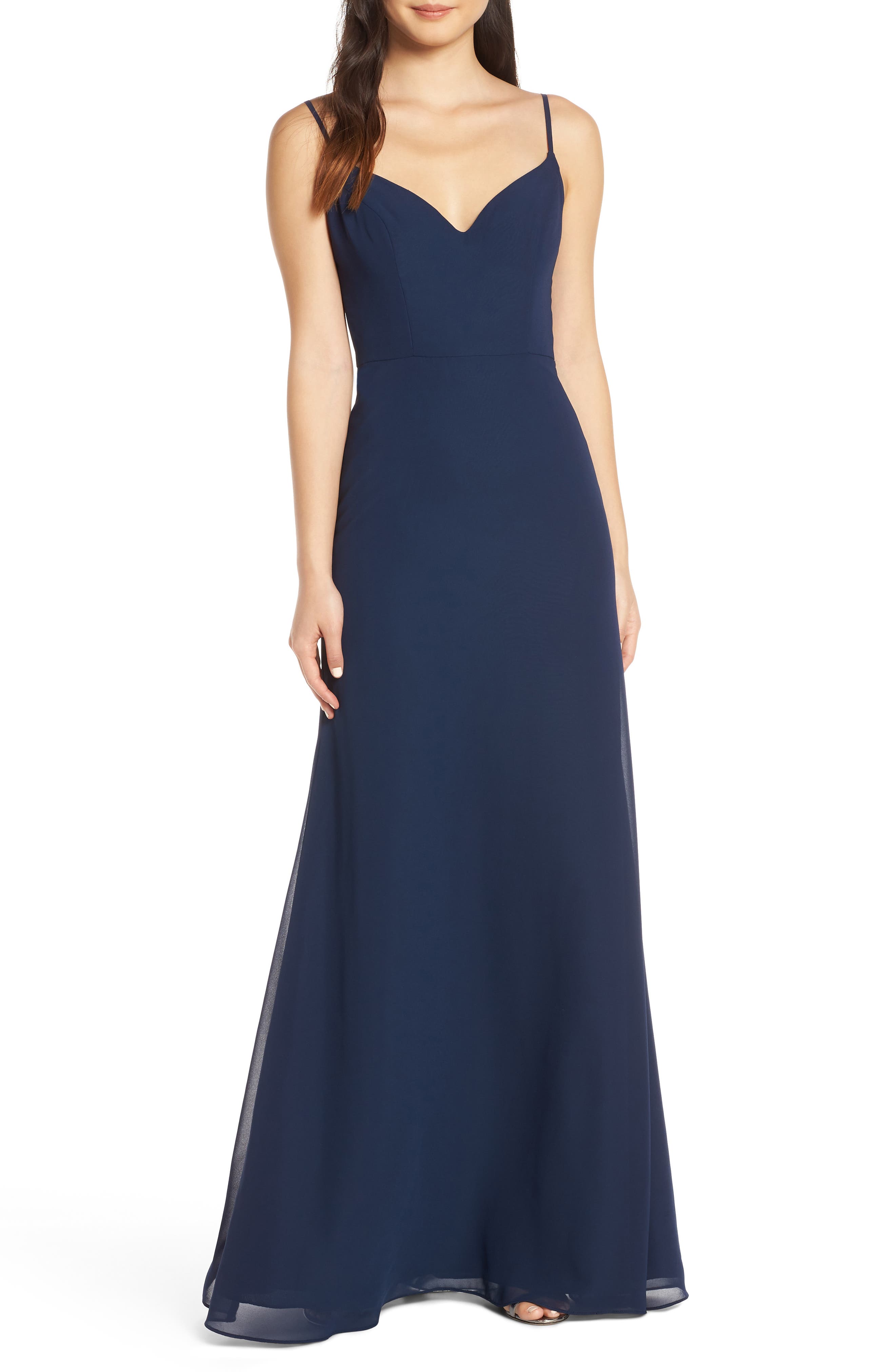 Hayley Paige Occasions V-Neck Chiffon Evening Dress, Blue