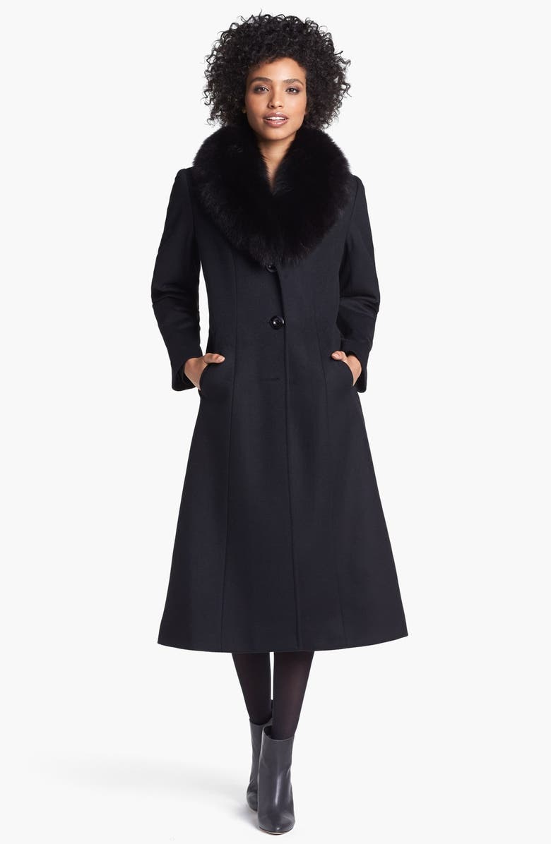 Sachi Genuine Fox Fur Collar Wool Blend Coat (Regular & Petite ...
