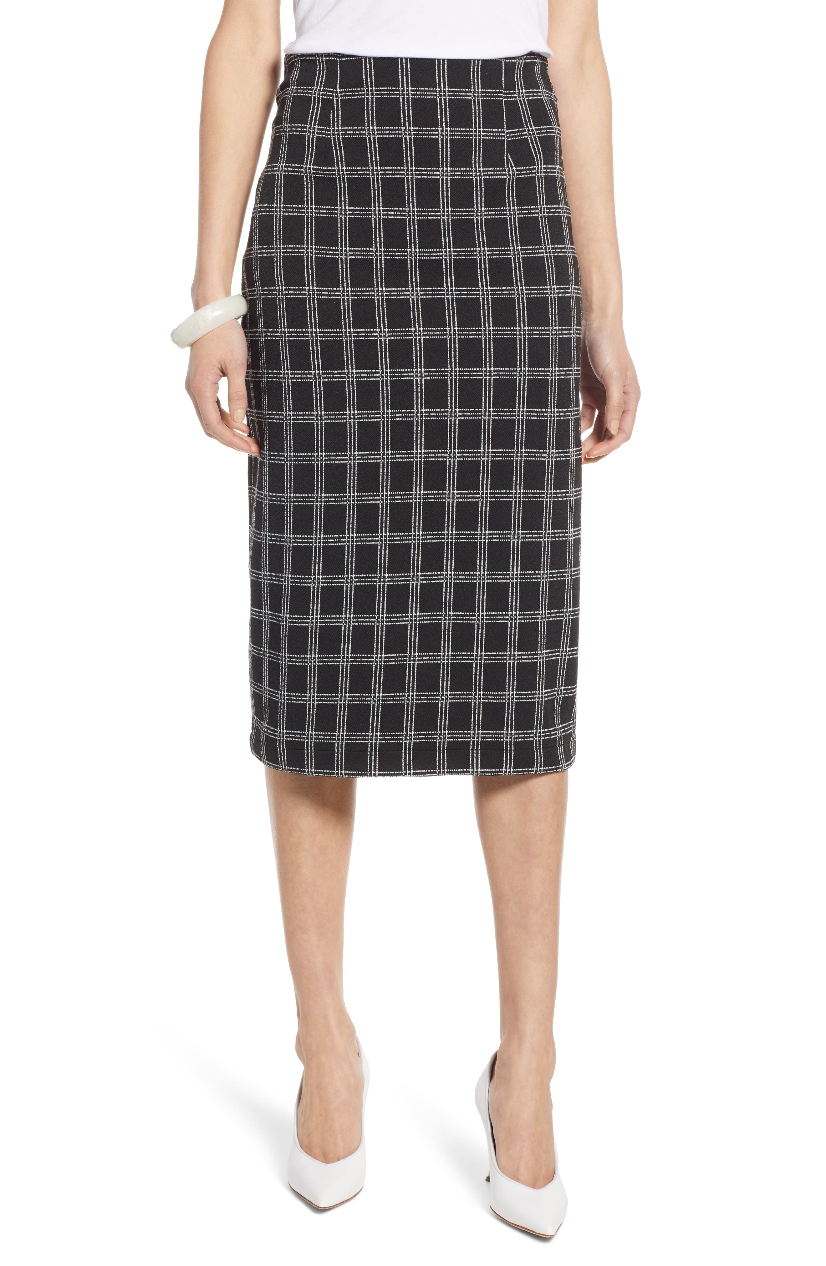 Halogen Windowpane Knit Midi Skirt