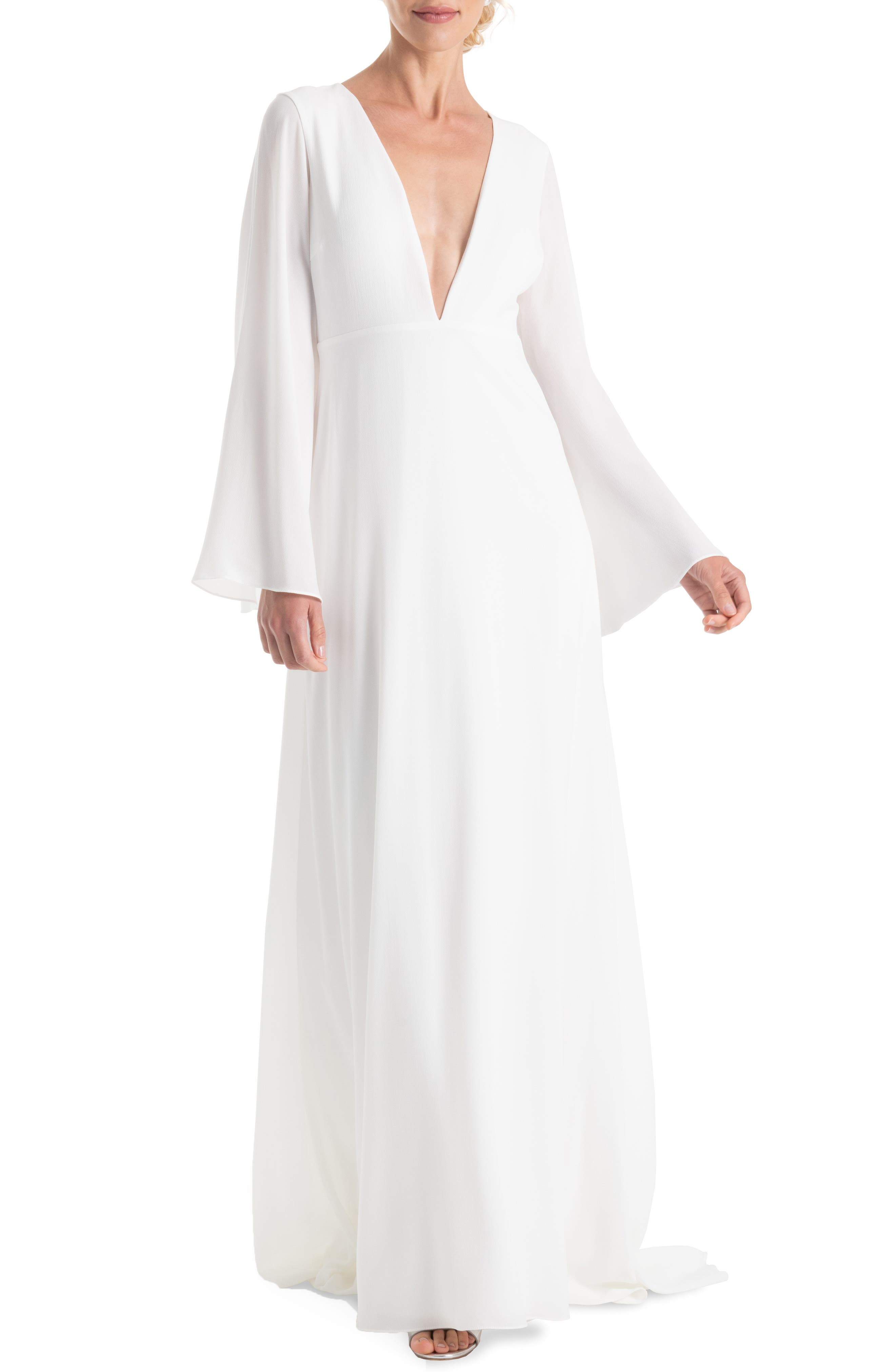 Joanna August Stevie Bell Sleeve A-Line Gown, White