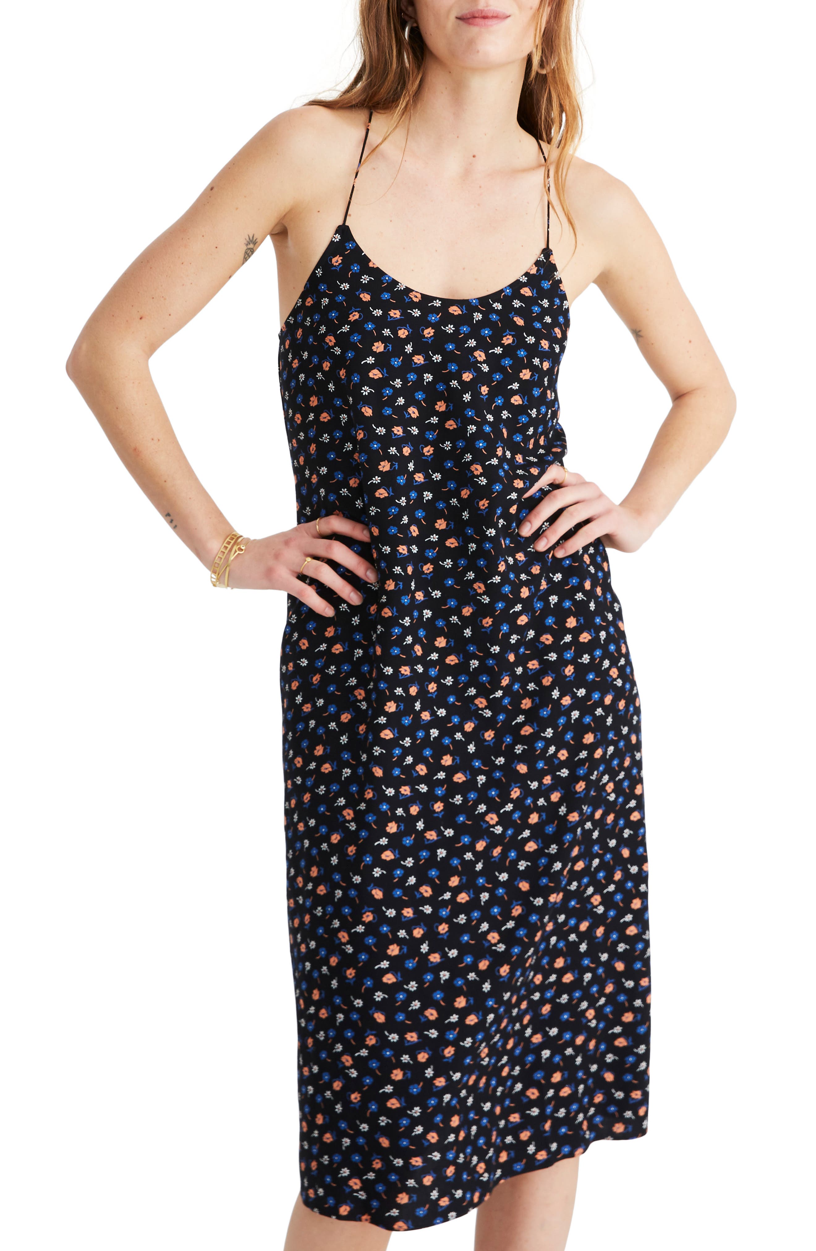 Madewell Prairie Posies Tie Back Slipdress, Black