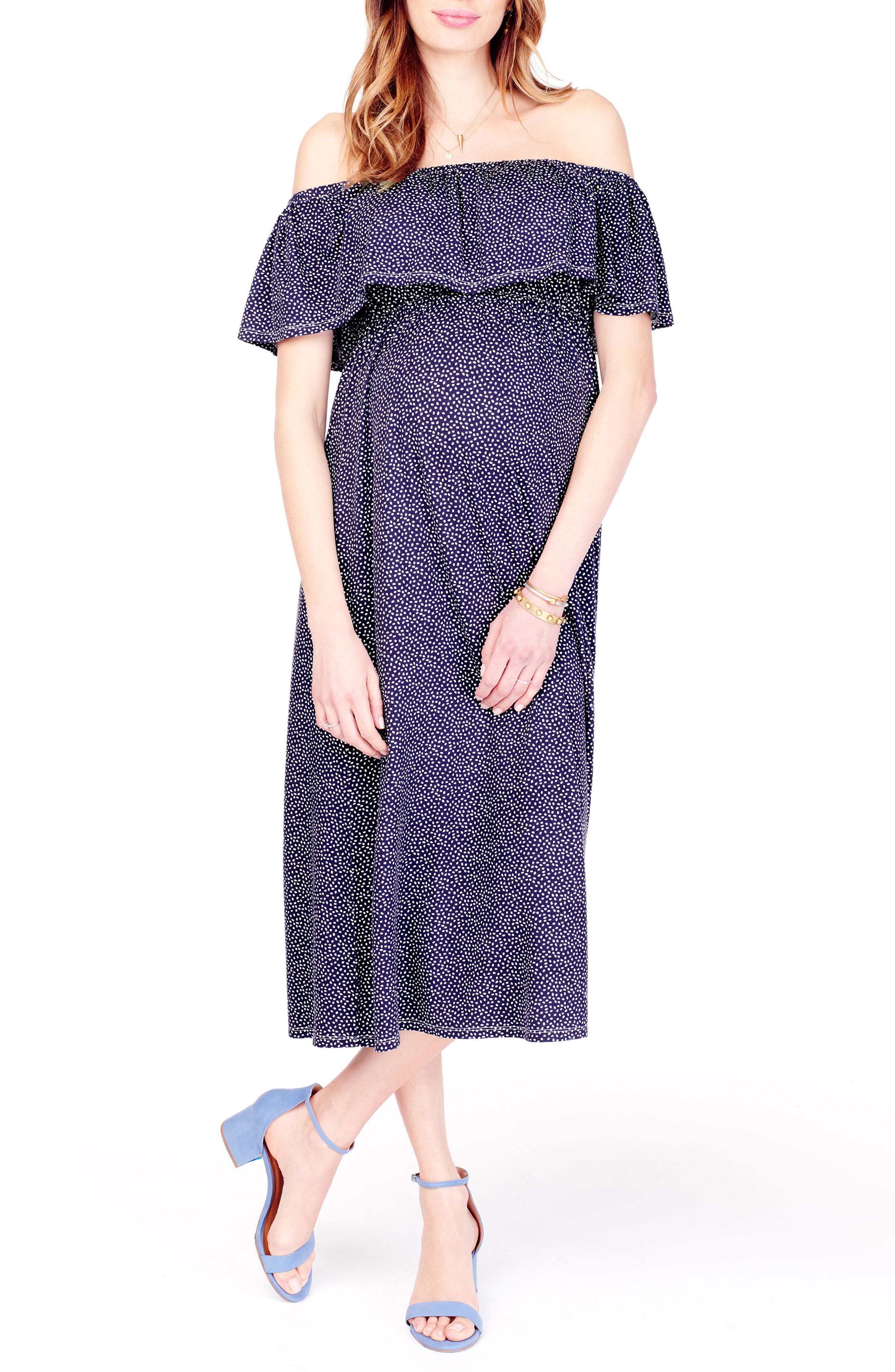 Ingrid & Isabel Off The Shoulder Maternity Midi Dress, Blue