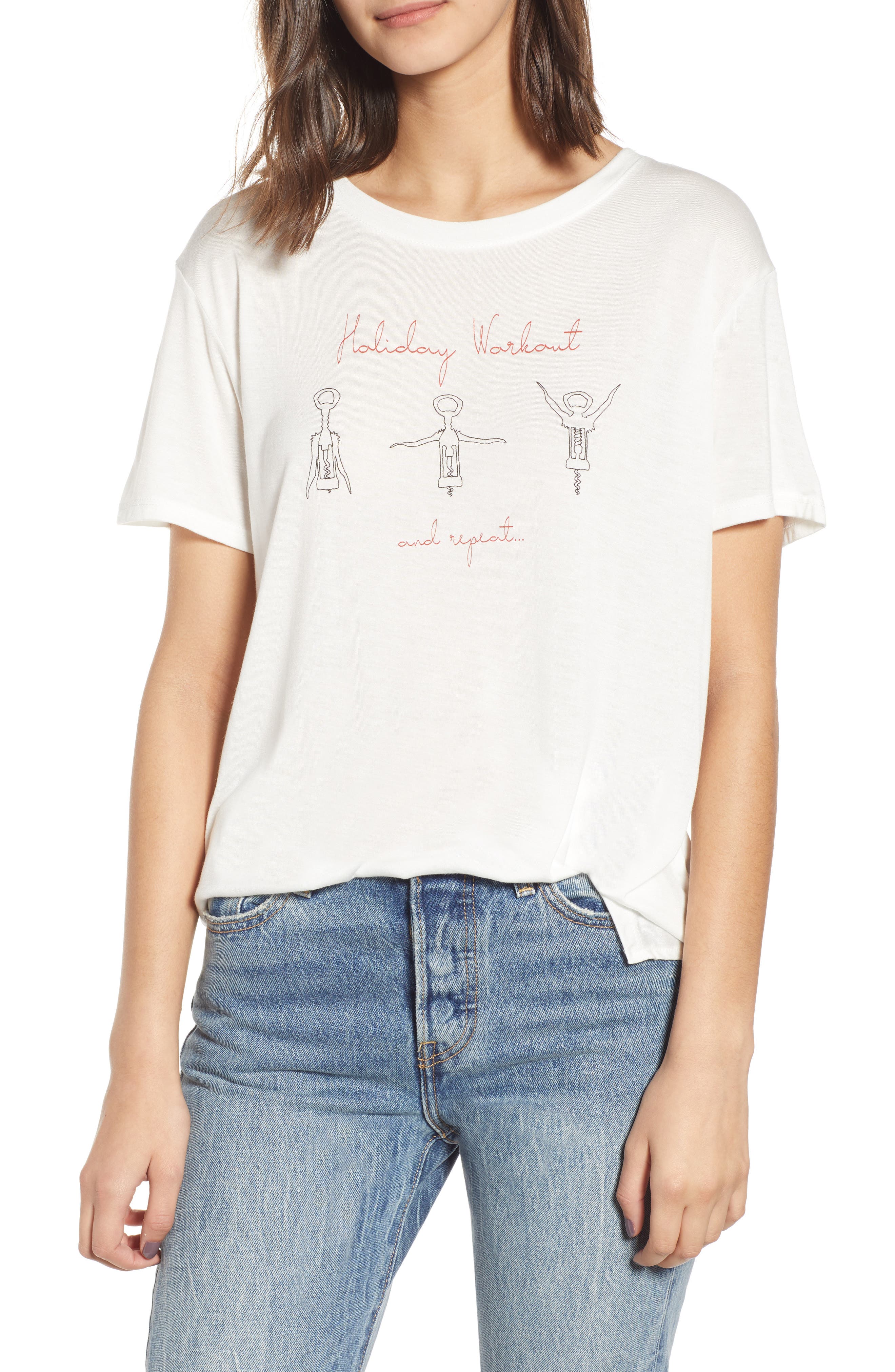 Project Social T Holiday Workout Graphic Tee, Ivory