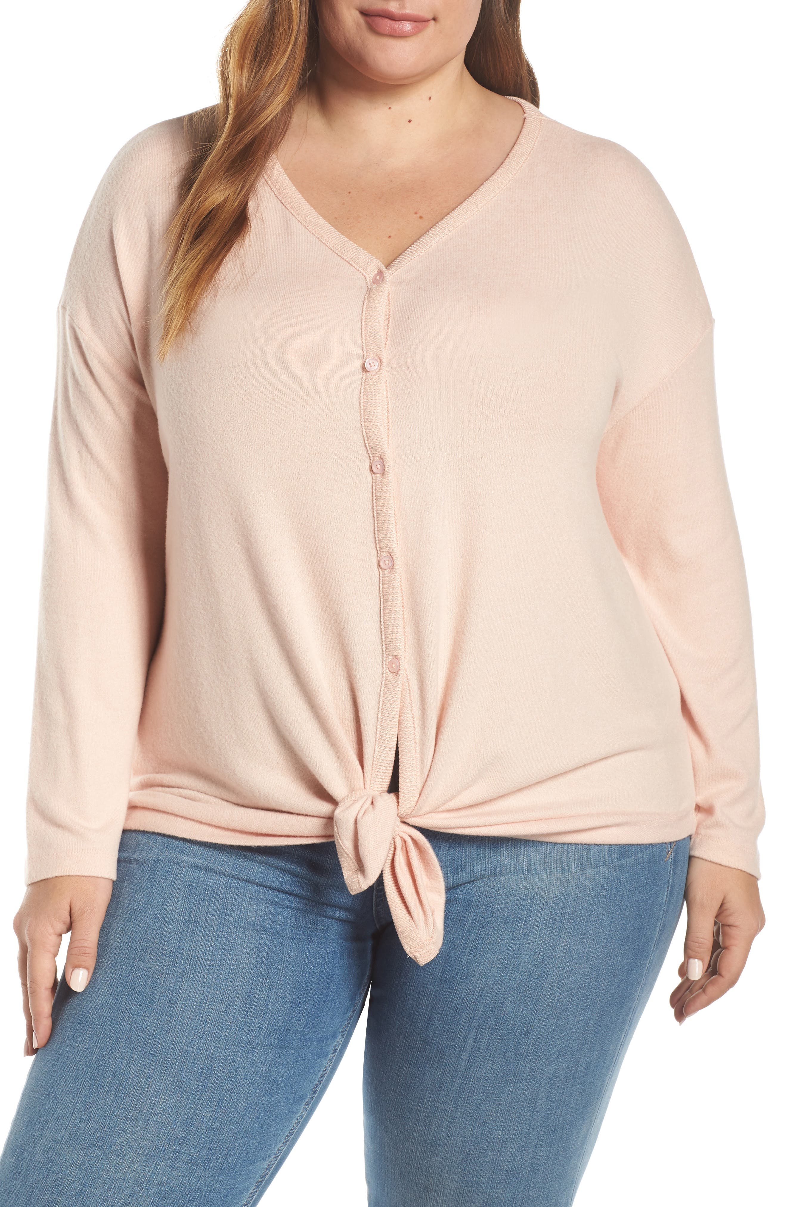 Plus Size Caslon Cozy Tie Front Cardigan, Pink