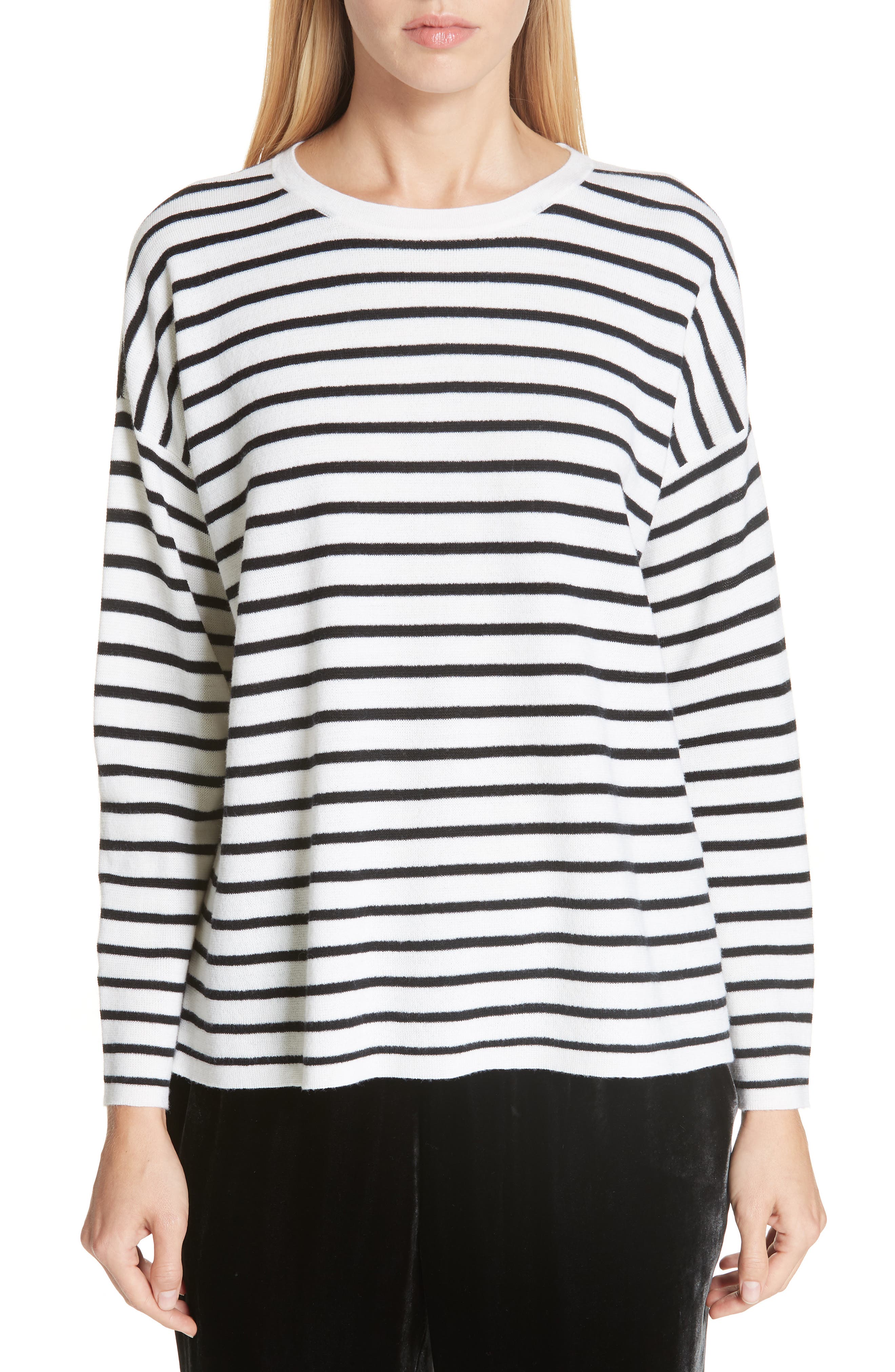 Eileen Fisher Stripe Merino Wool Sweater, White