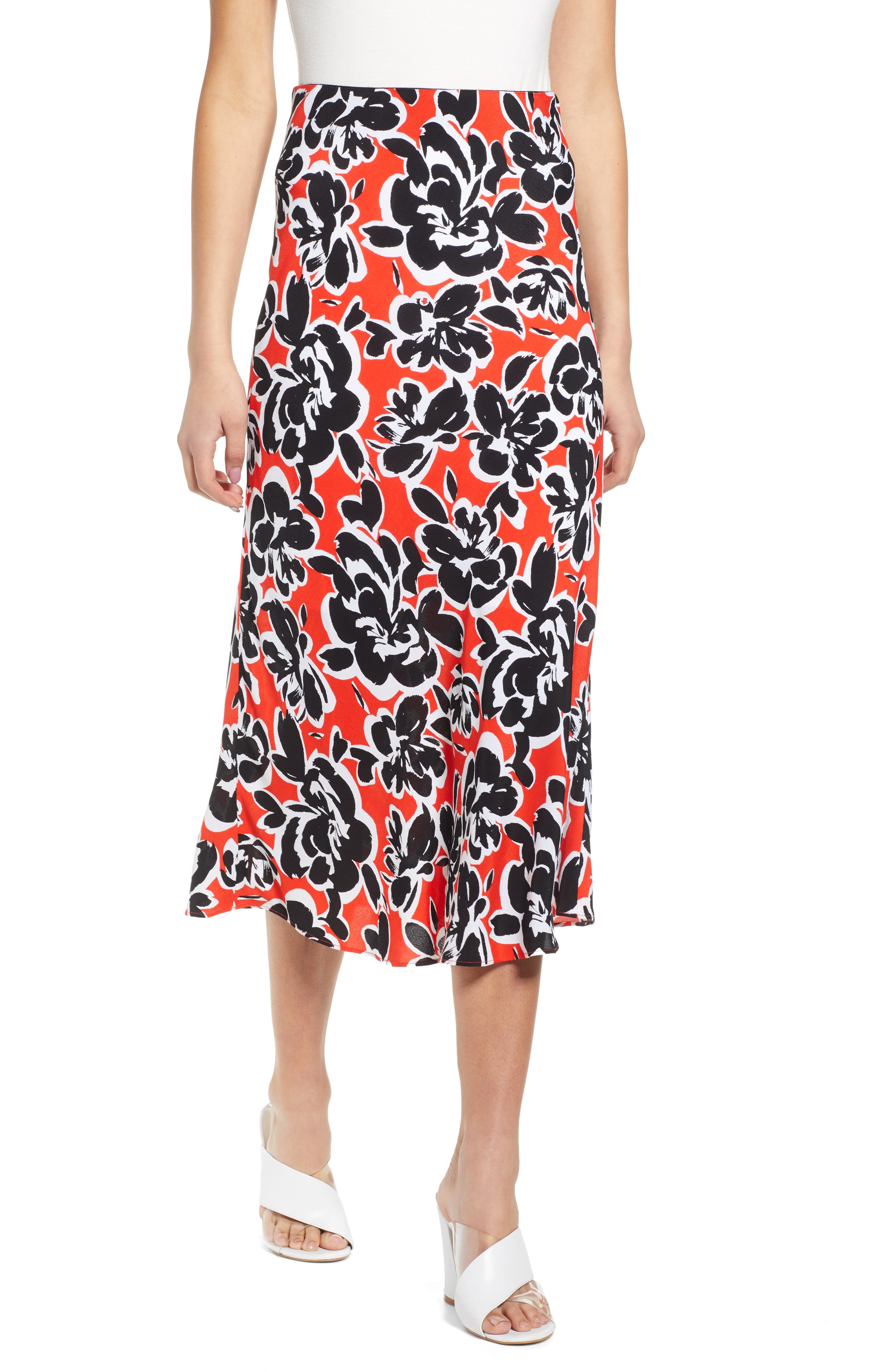 Leith Bias Cut Midi Skirt, Red