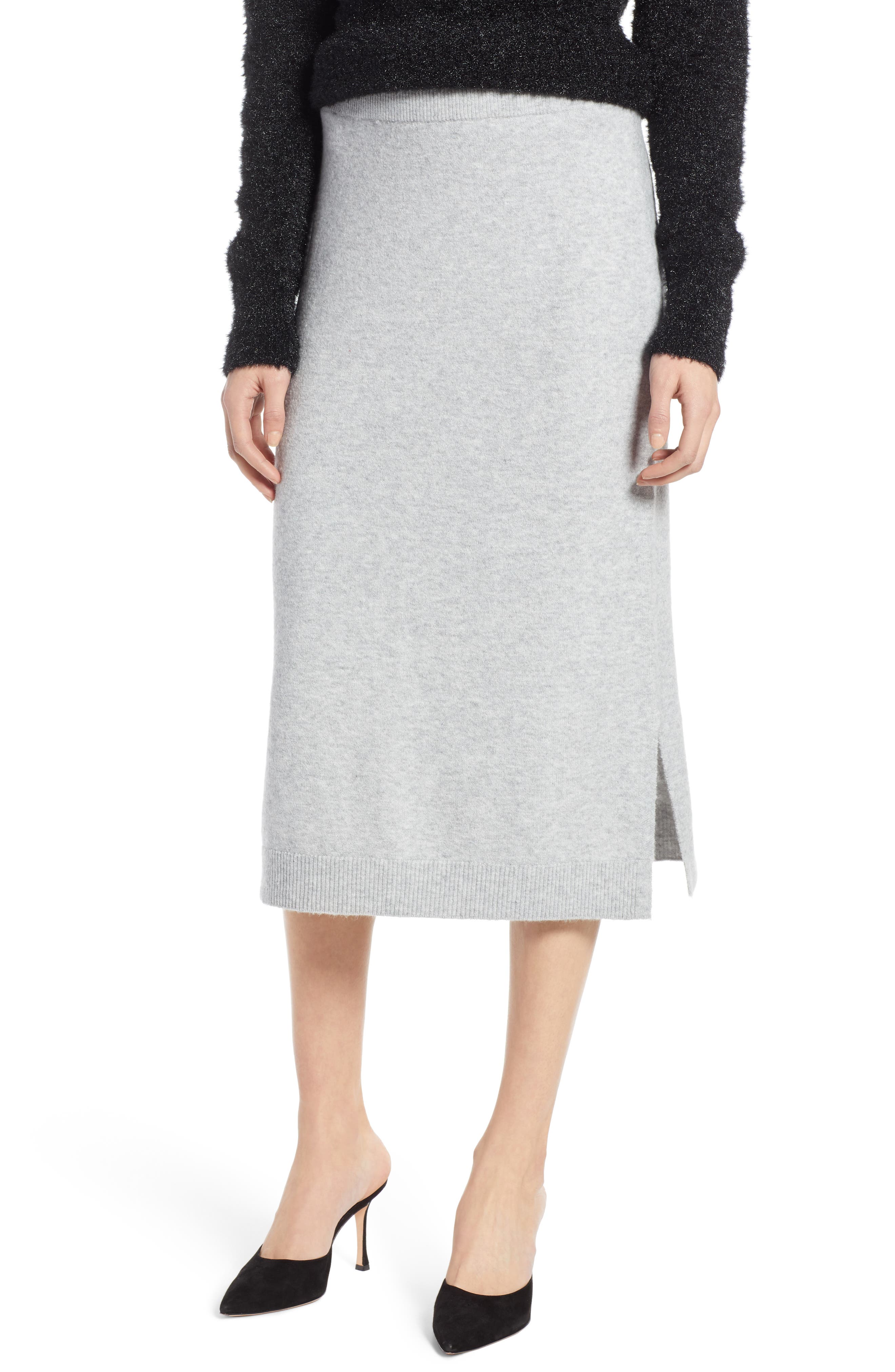 Halogen Sweater Pencil Sweater Skirt, Grey
