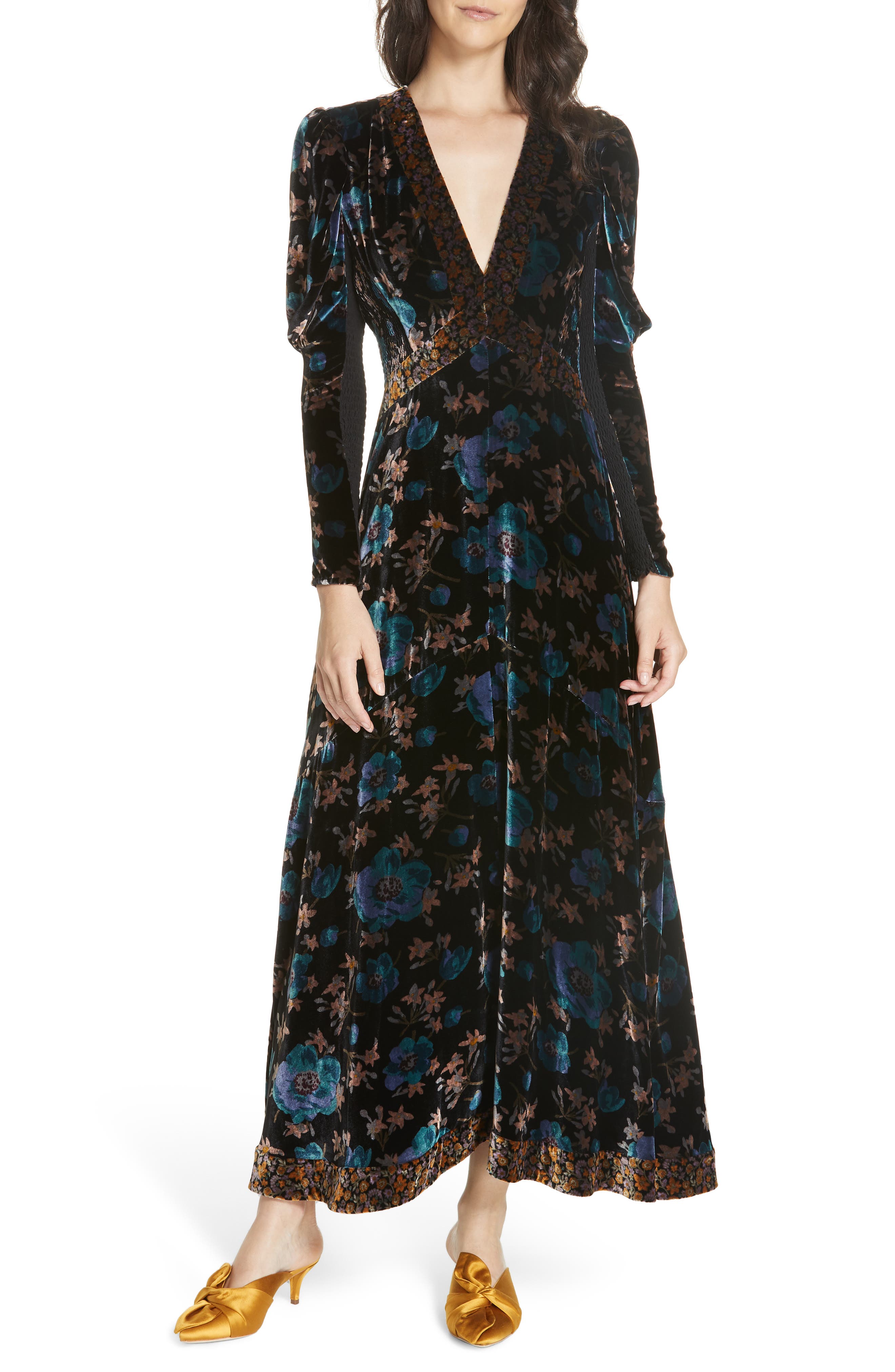 Rebecca Taylor Solstice Velvet Maxi Dress, Black