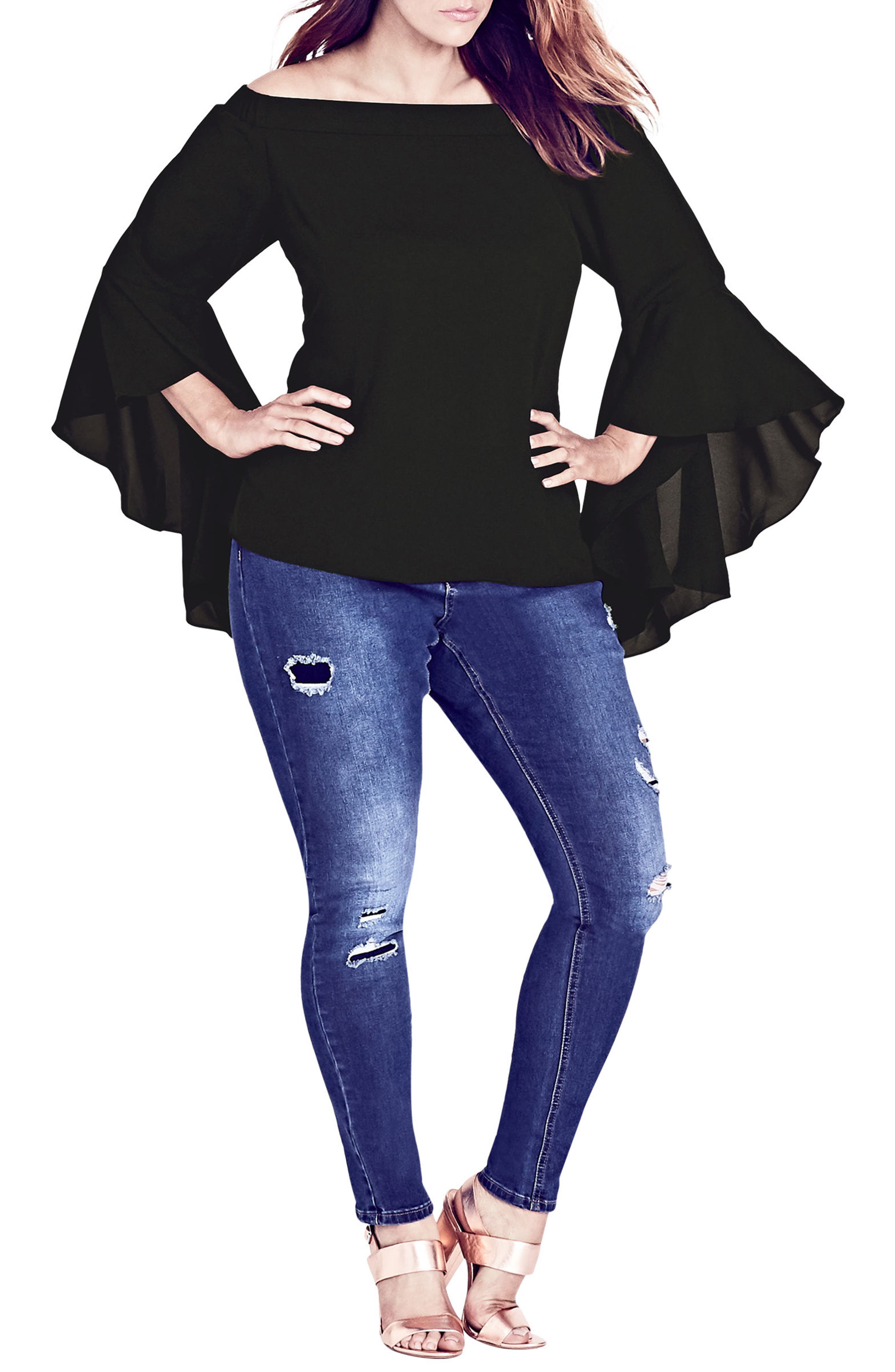 City Chic Romantic Off the Shoulder Bell Sleeve Top (Plus Size) Nordstrom