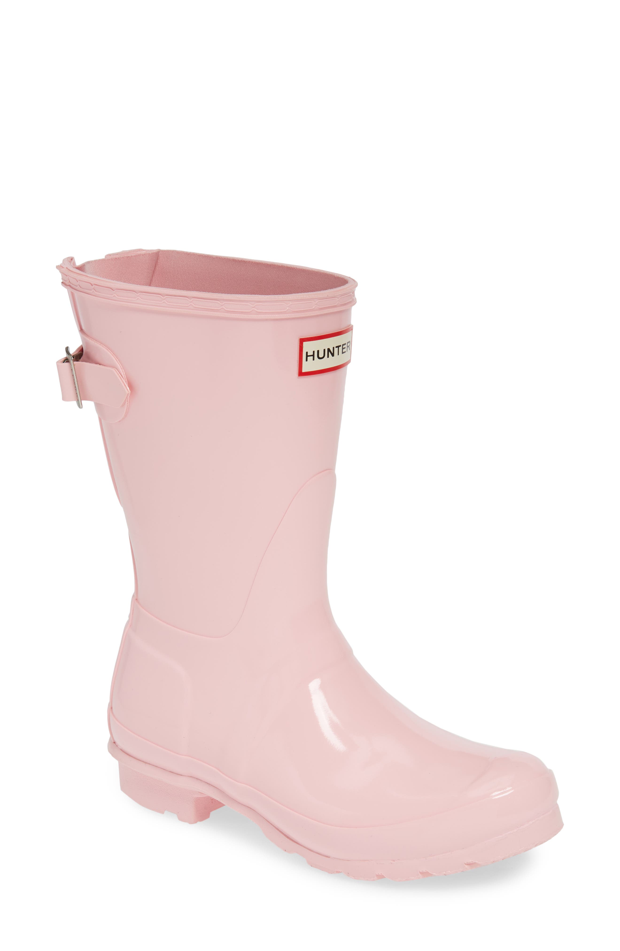 Hunter Original Short Adjustable Back Gloss Waterproof Rain Boot, Pink