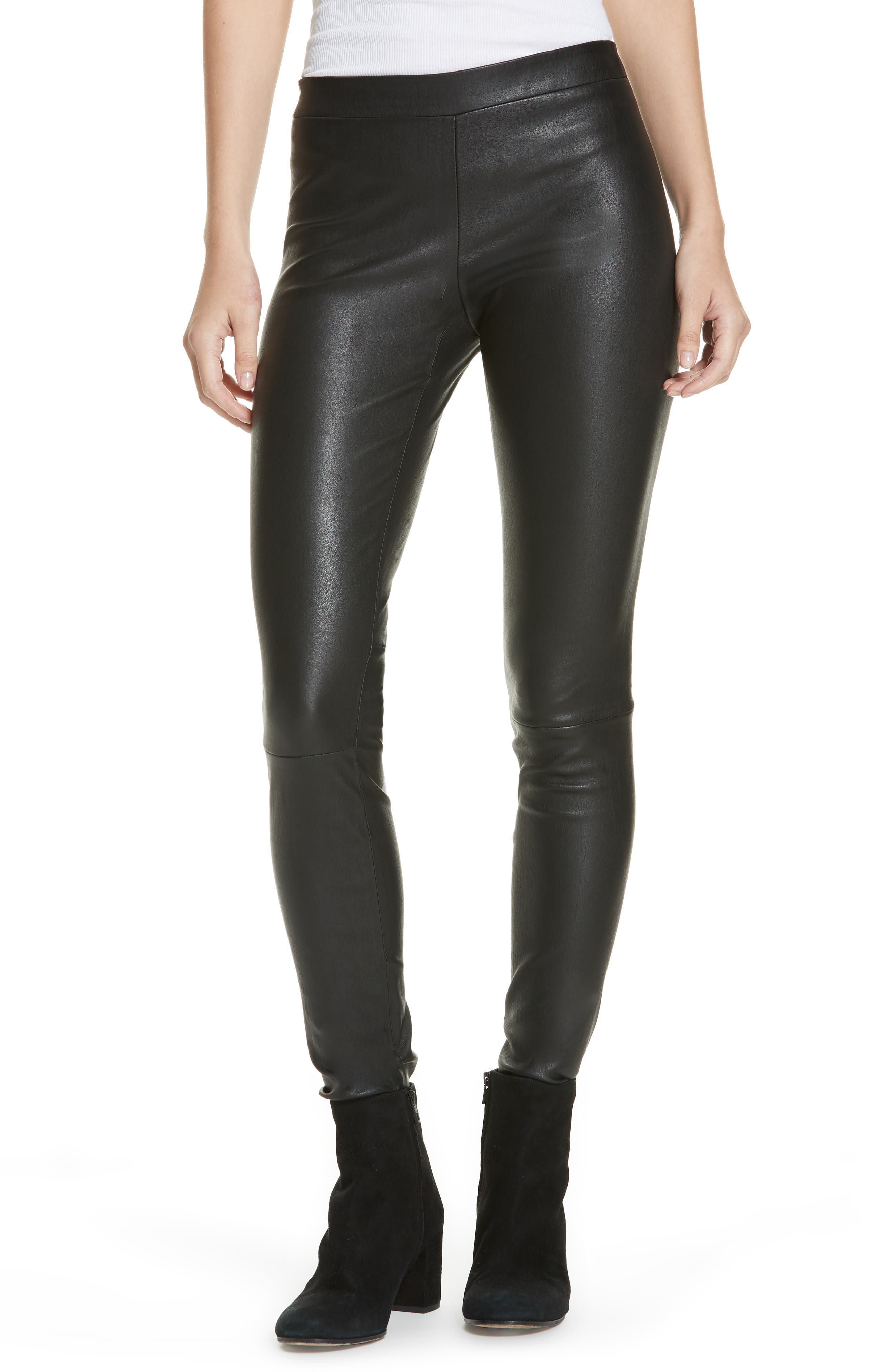 Vince Leather Zip Leggings, Black