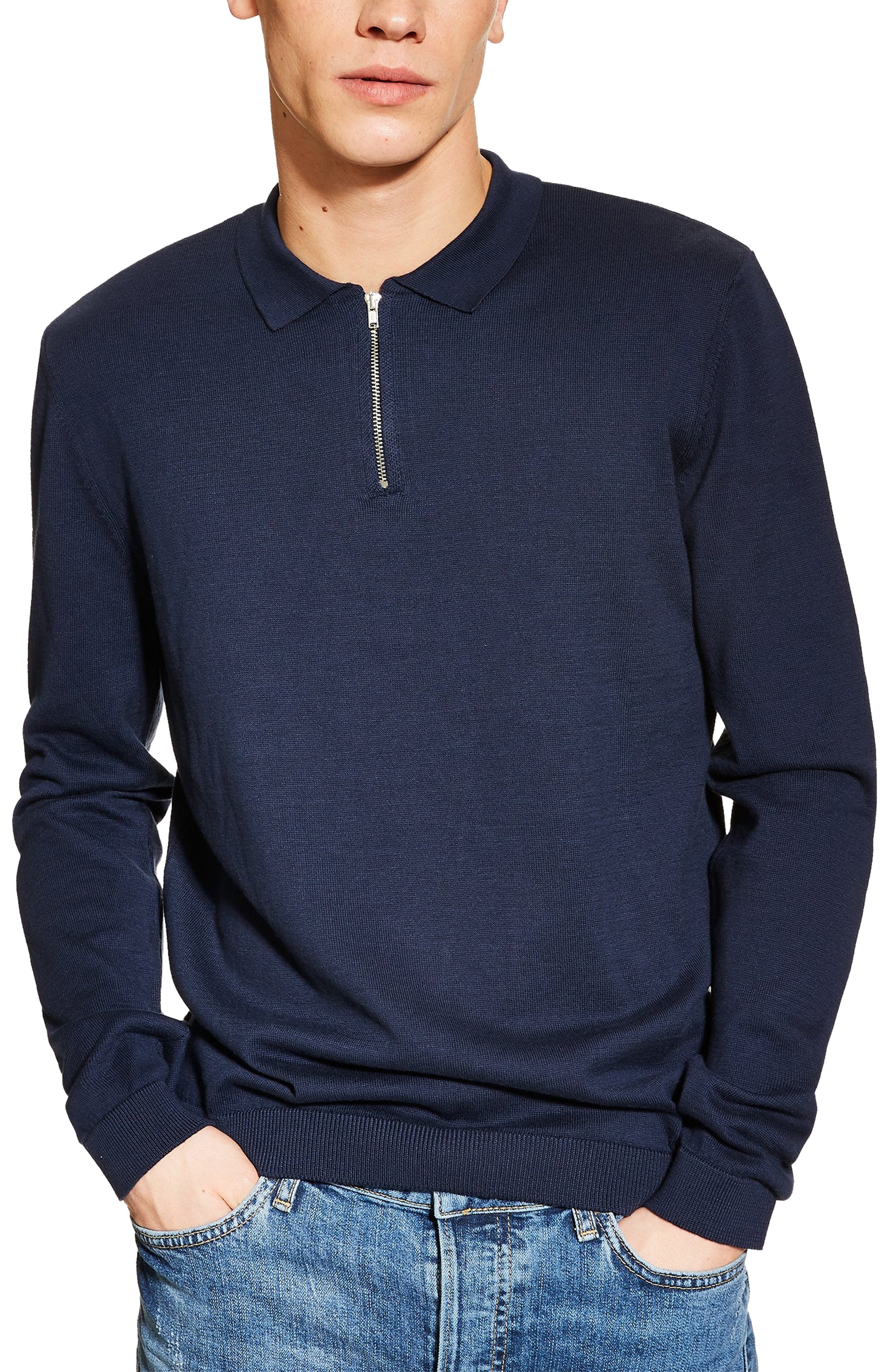 Topman Long Sleeve Polo Sweater, Blue